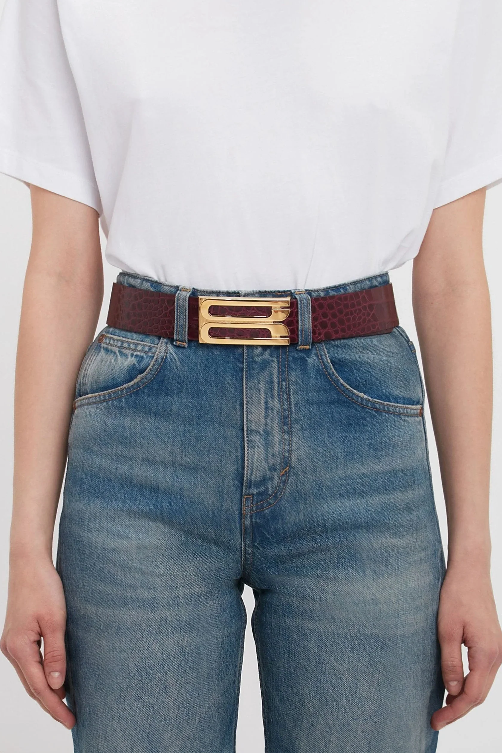 Jumbo Dorian Belt In Burgundy Croc Embossed Calf Leather - XNAUWBI