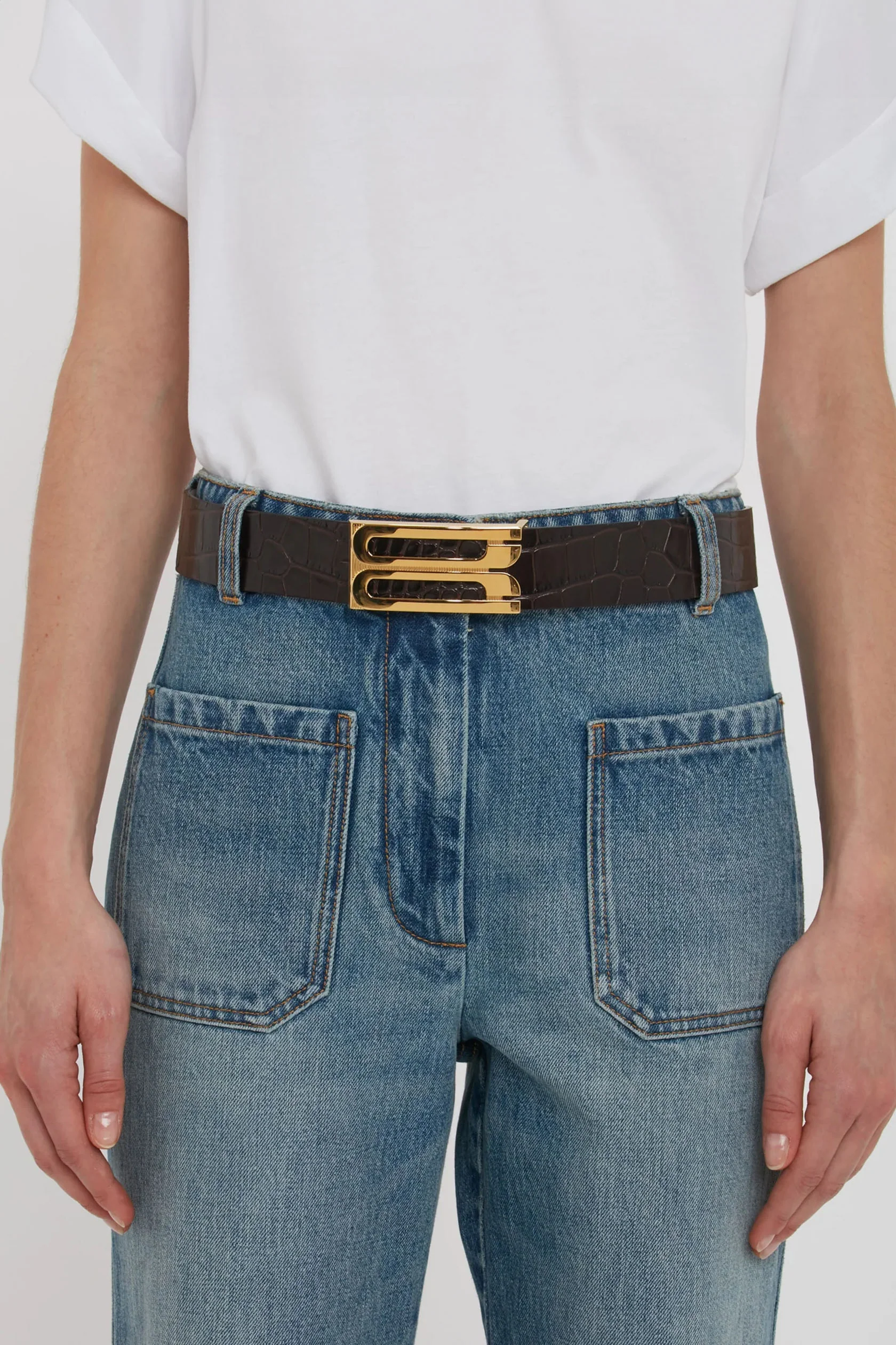 Jumbo Dorian Belt In Espresso Croc Embossed Calf Leather - XNAUWBI