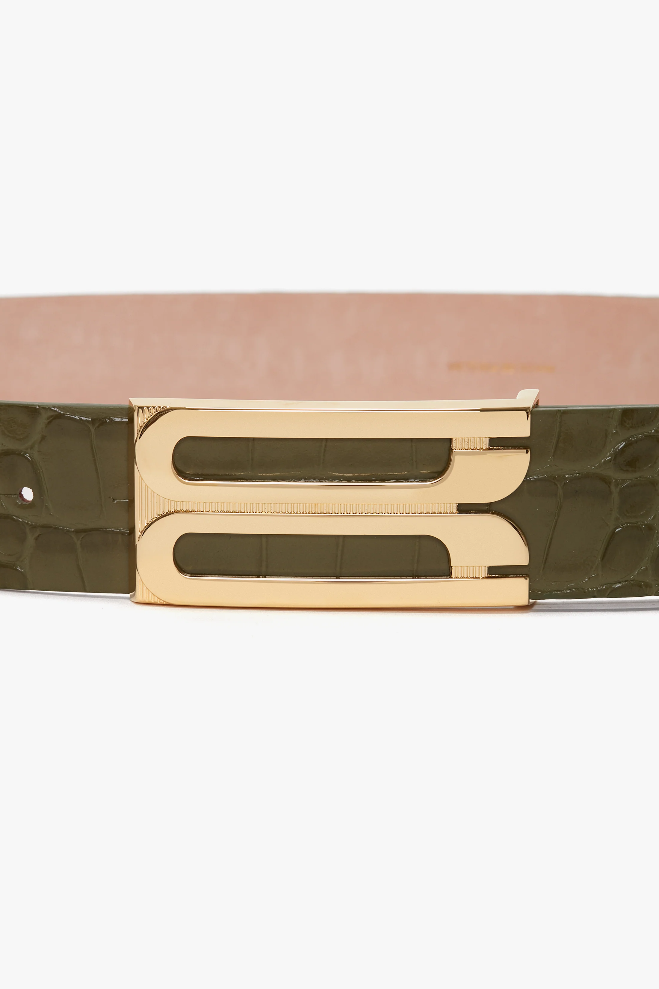 Jumbo Dorian Belt In Khaki Croc Embossed Calf Leather - XNAUWBI