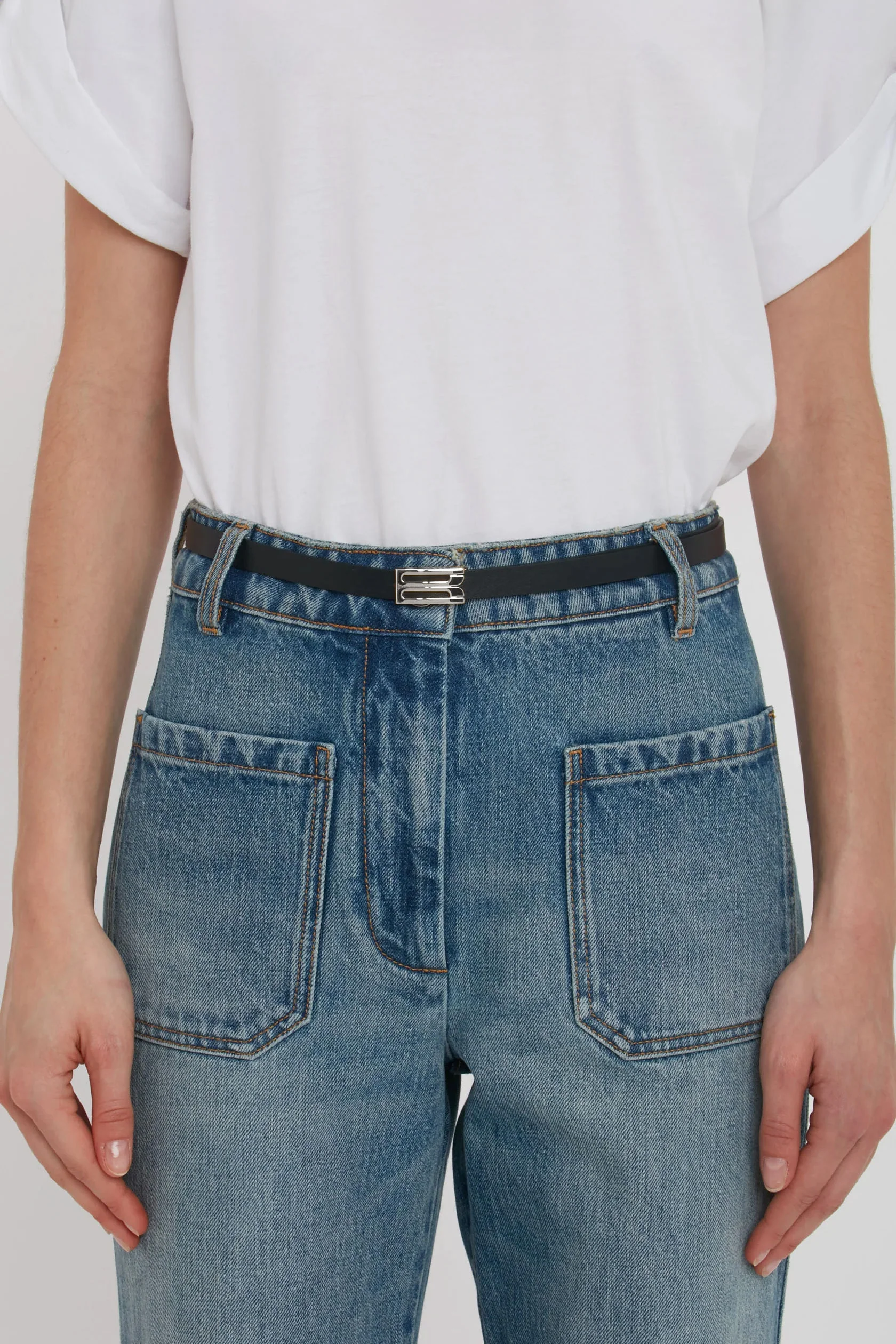 Silver Buckle Micro Dorian Belt In Black Grained Leather - XNAUWBI