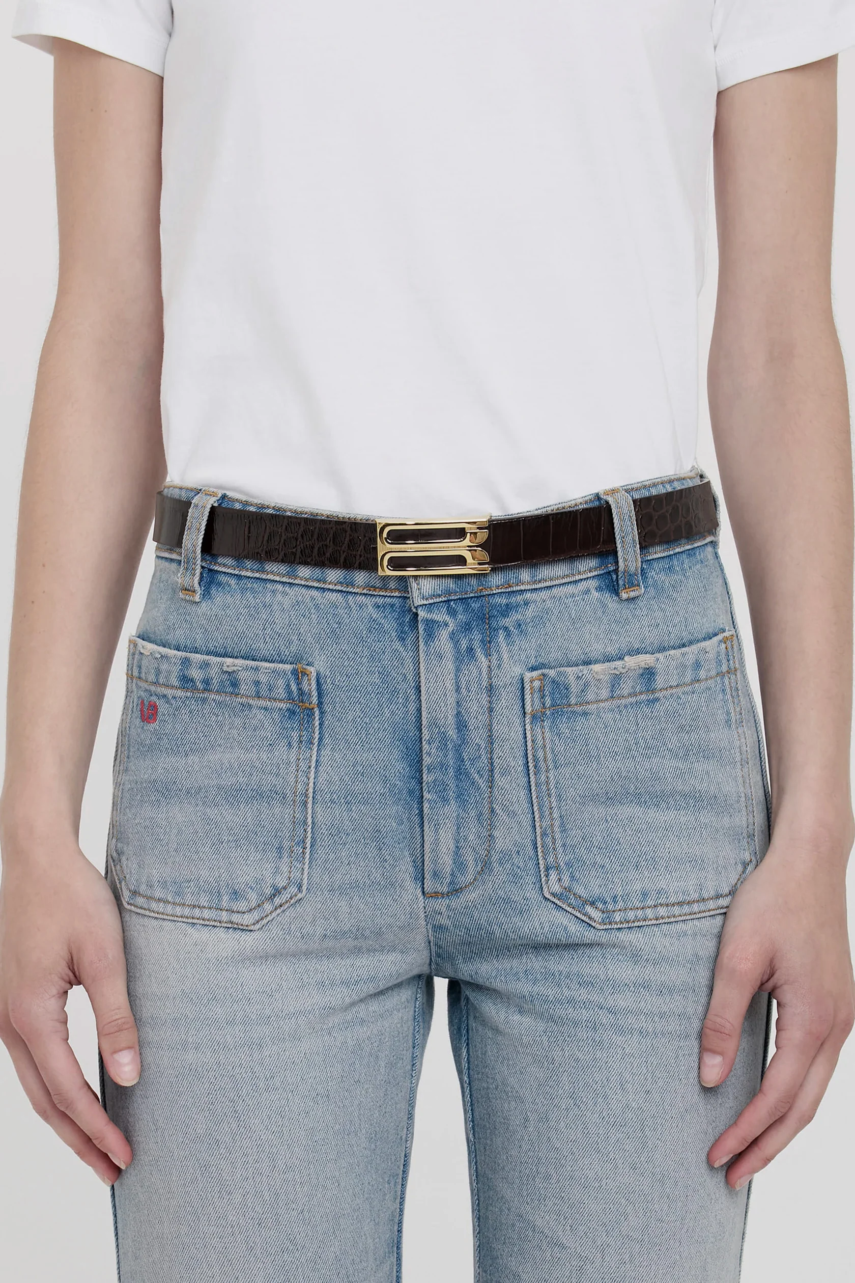 Dorian Belt In Espresso Croc Embossed Calf Leather - XNAUWBI