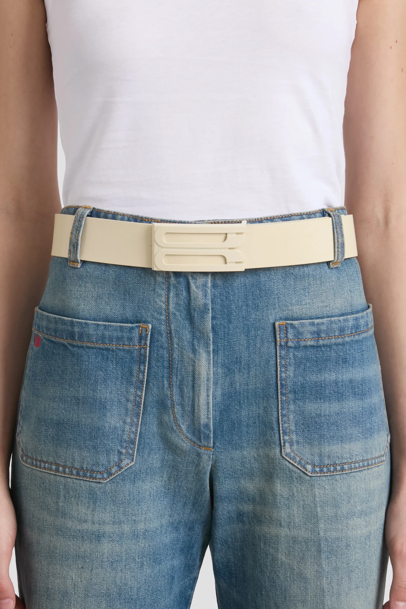 Tonal Jumbo Frame Belt In Ivory Smooth Leather - XNAUWBI