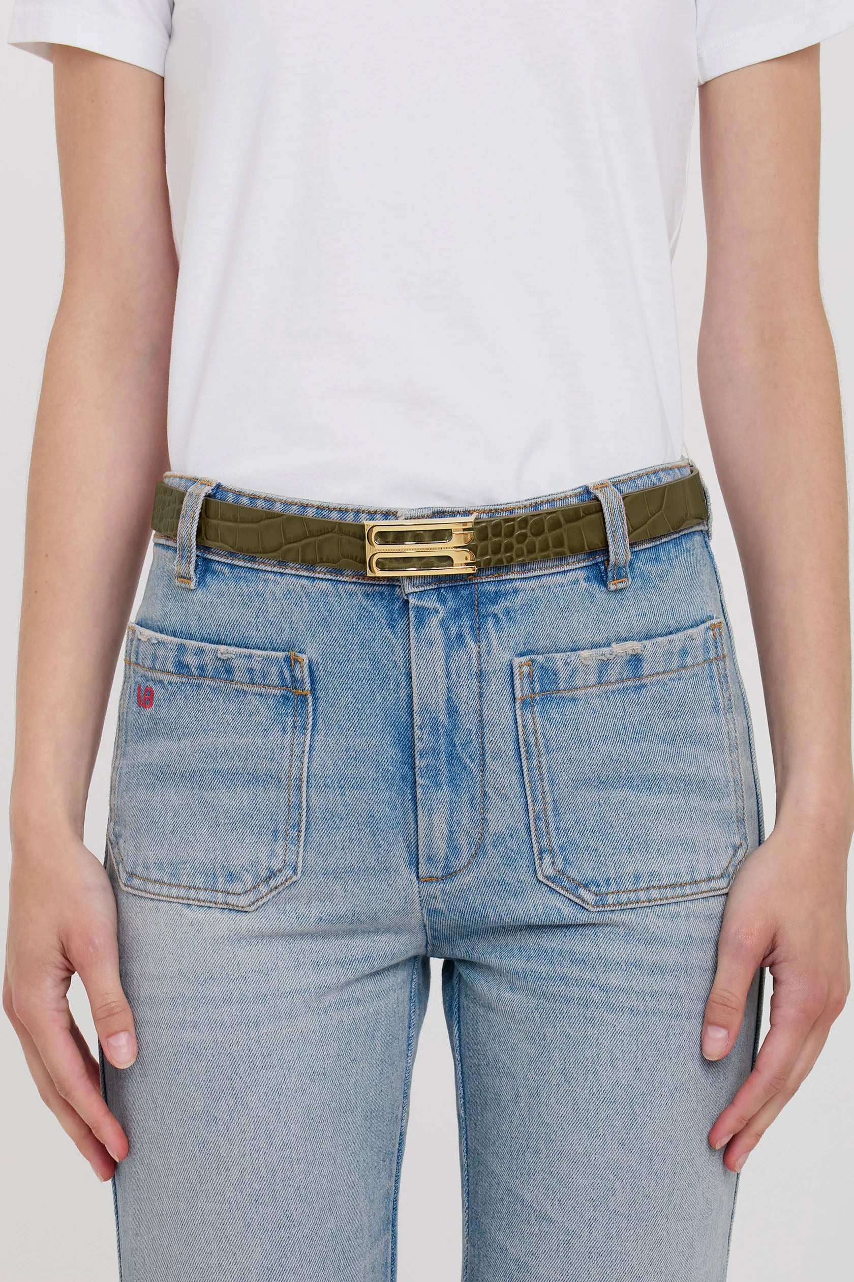 Dorian Belt In Khaki Croc Embossed Calf Leather - XNAUWBI