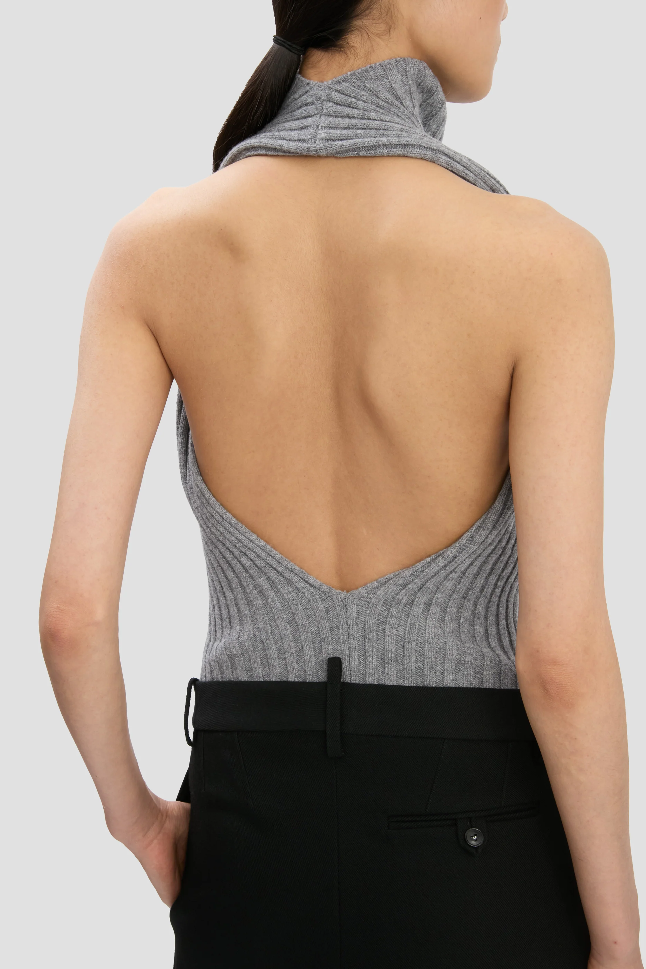 Draped Rib Top In Grey Melange - XNAUWBI