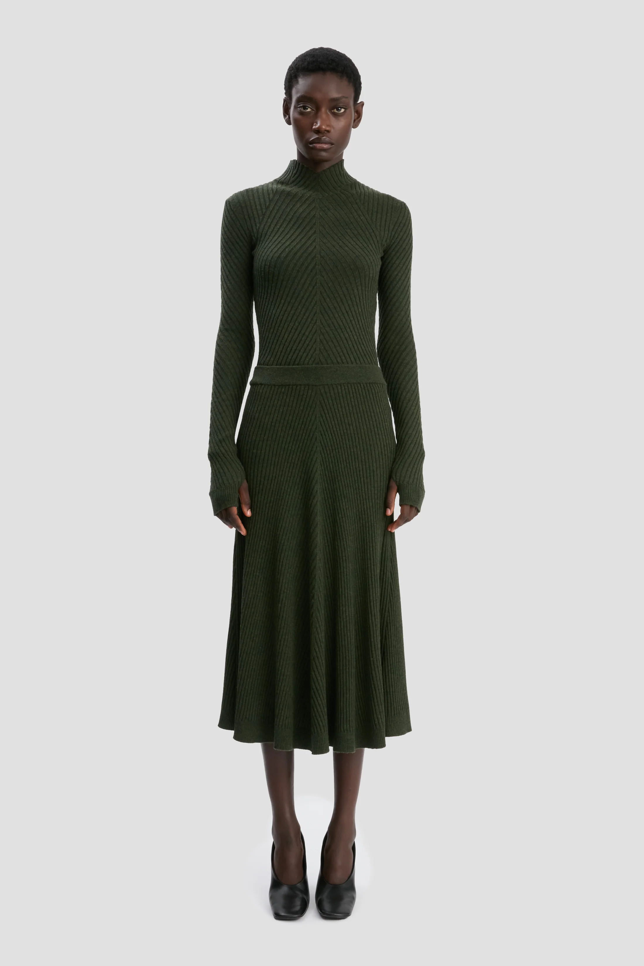 Ribbed Midi Knit Skirt In Oregano - XNAUWBI
