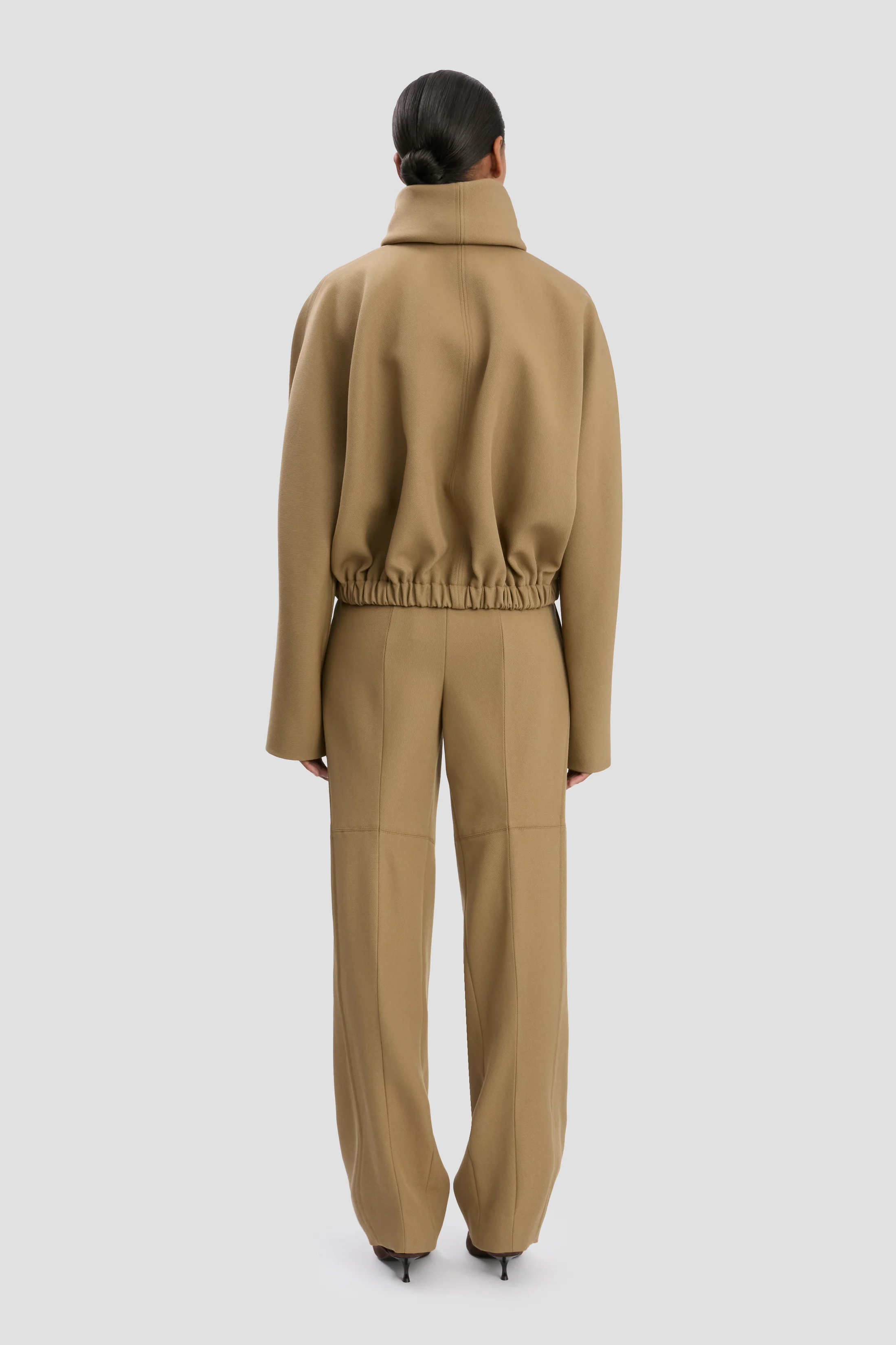 Roll Neck Bomber Jacket In Dark Camel - XNAUWBI