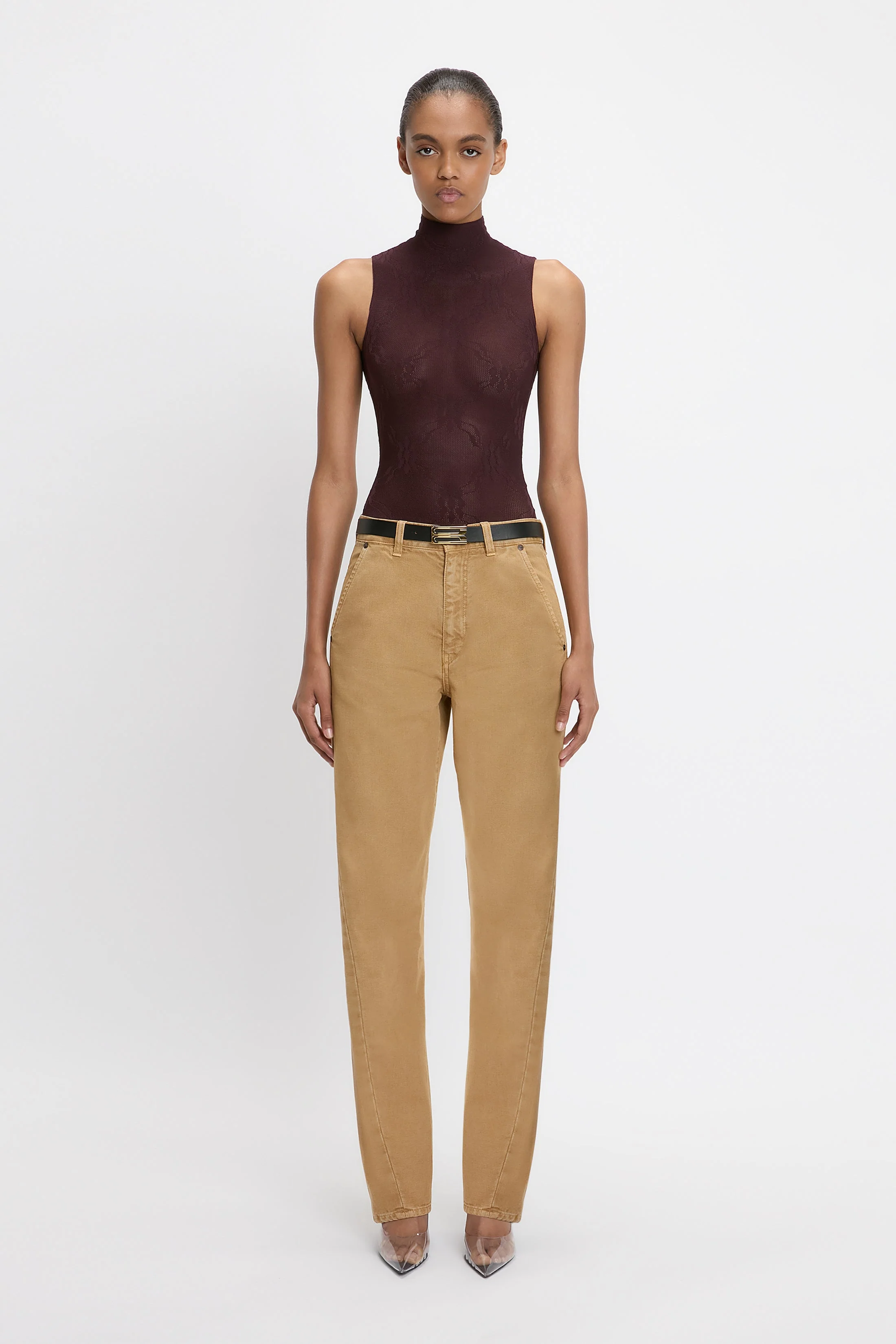 Sleeveless High Neck Bodysuit In Port - XNAUWBI
