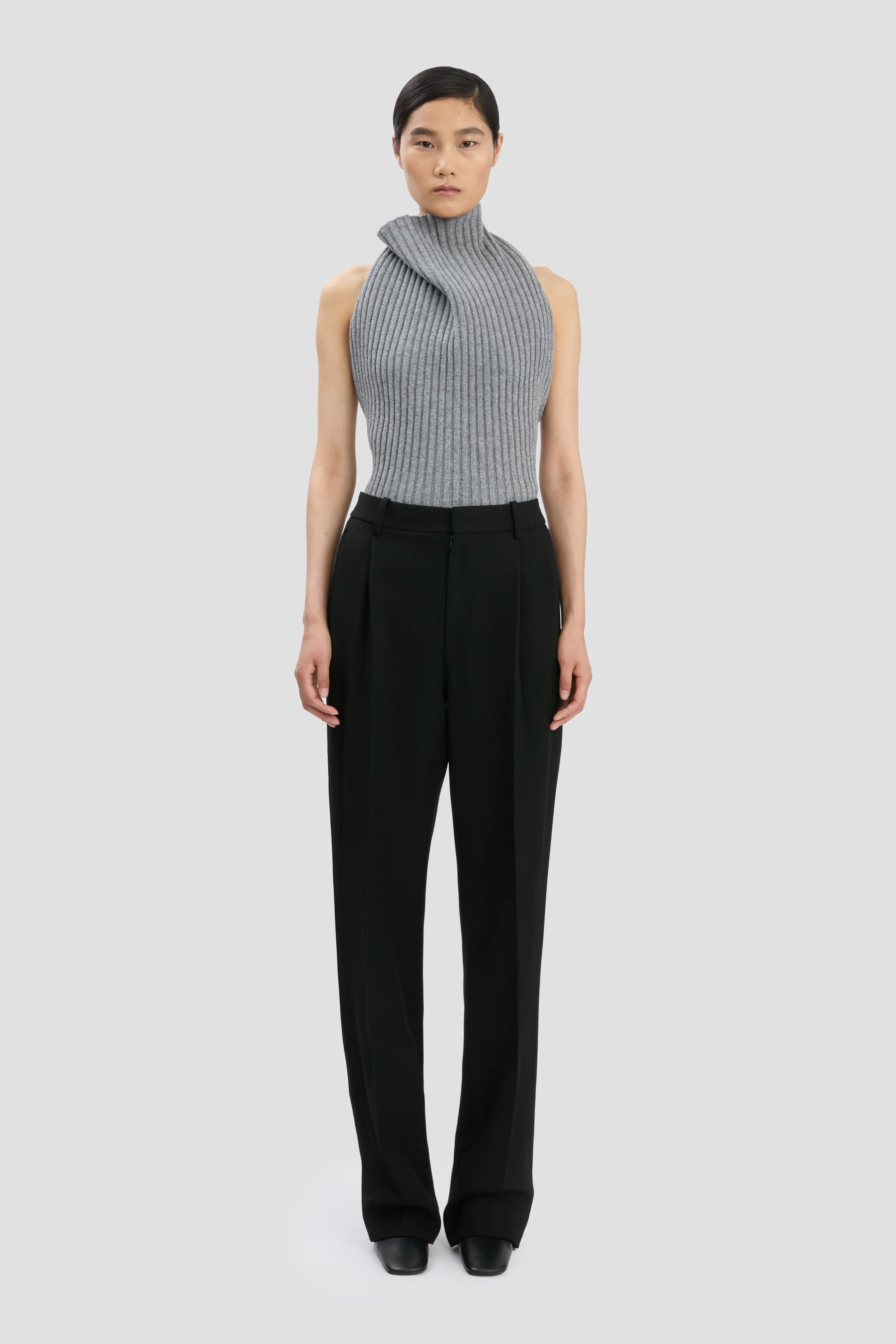 Draped Rib Top In Grey Melange - XNAUWBI