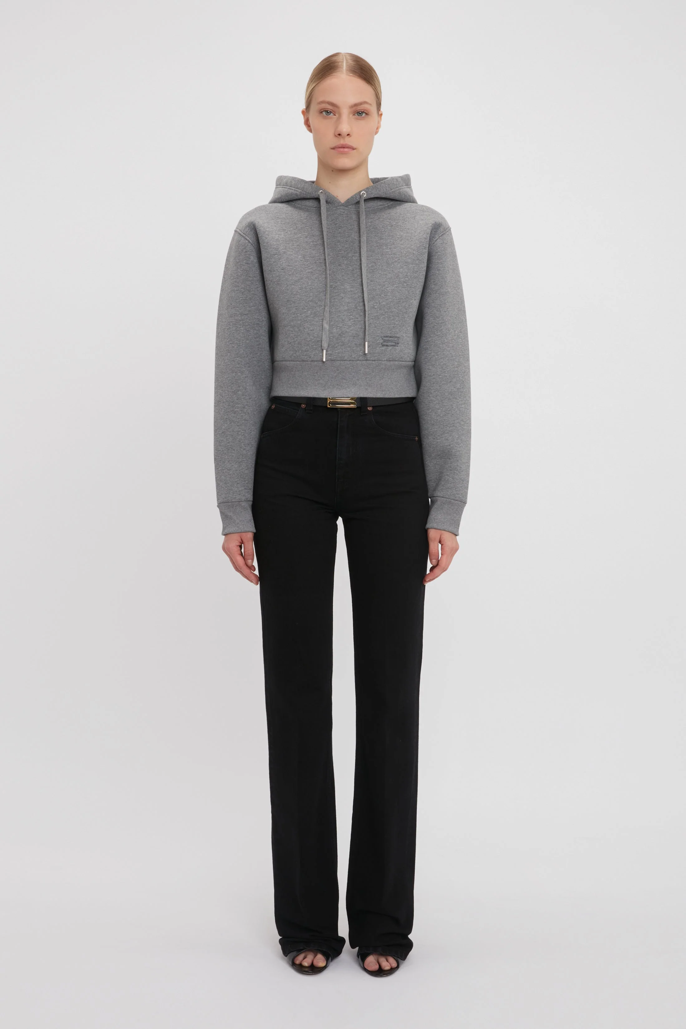 Cropped Structured Hoodie In Grey Marl - XNAUWBI