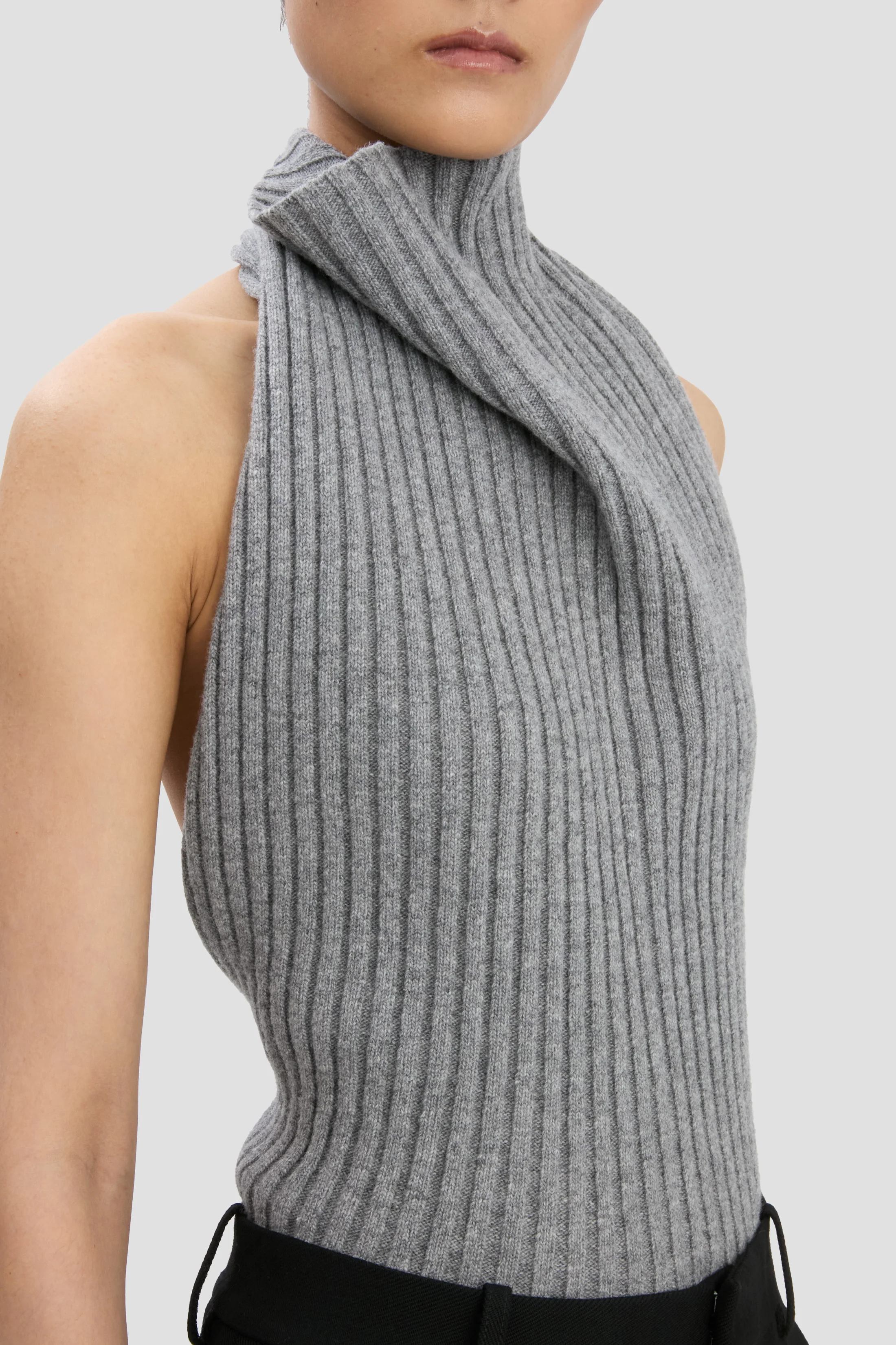 Draped Rib Top In Grey Melange - XNAUWBI