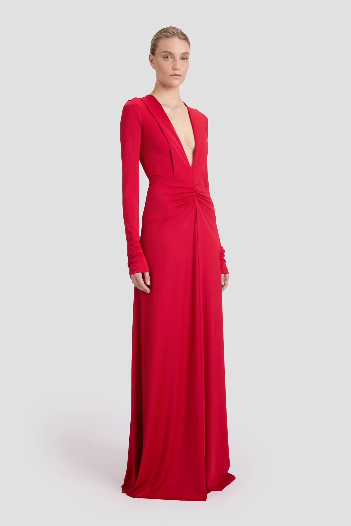 Deep V-Neck Gown In Rose - XNAUWBI