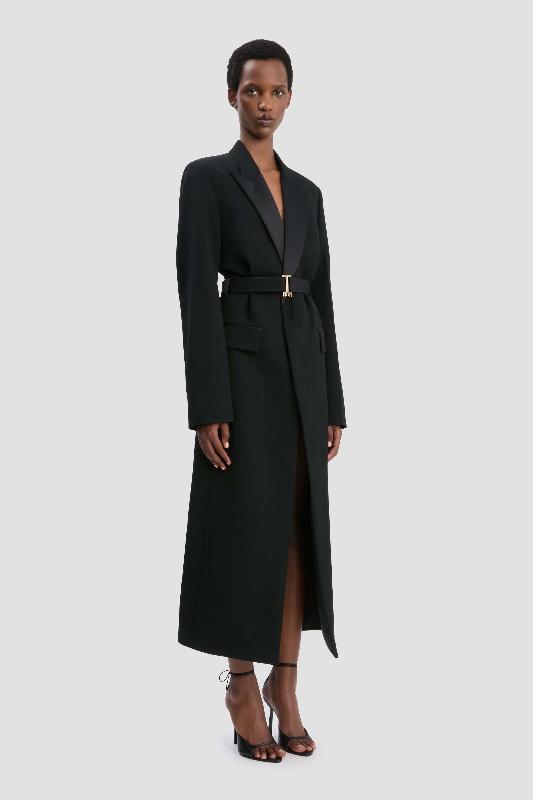 Belted Tailored Coat In Black - XNAUWBI