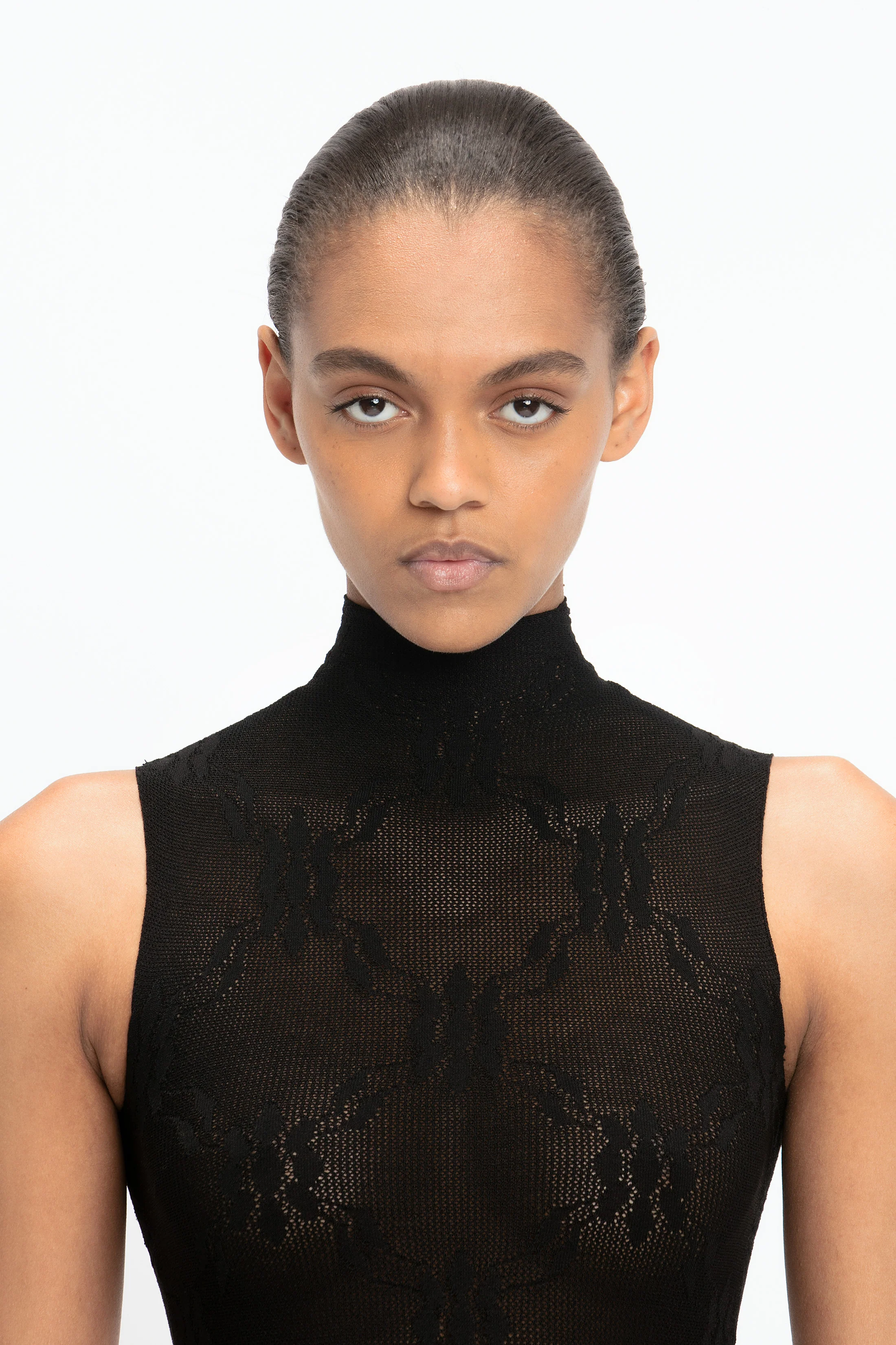 High Neck Bodysuit In Black - XNAUWBI