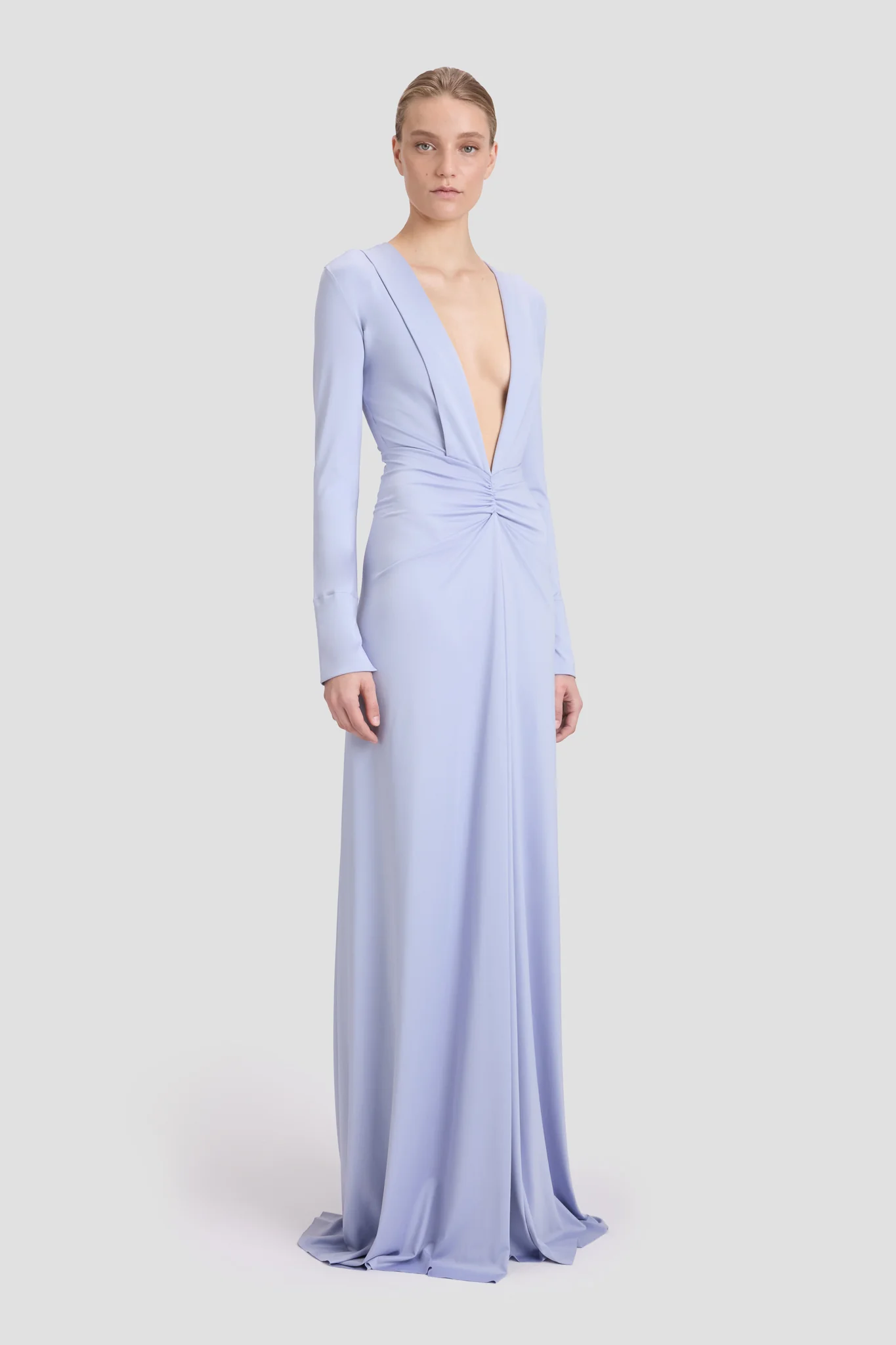 Deep V-Neck Gown In Delphinium - XNAUWBI