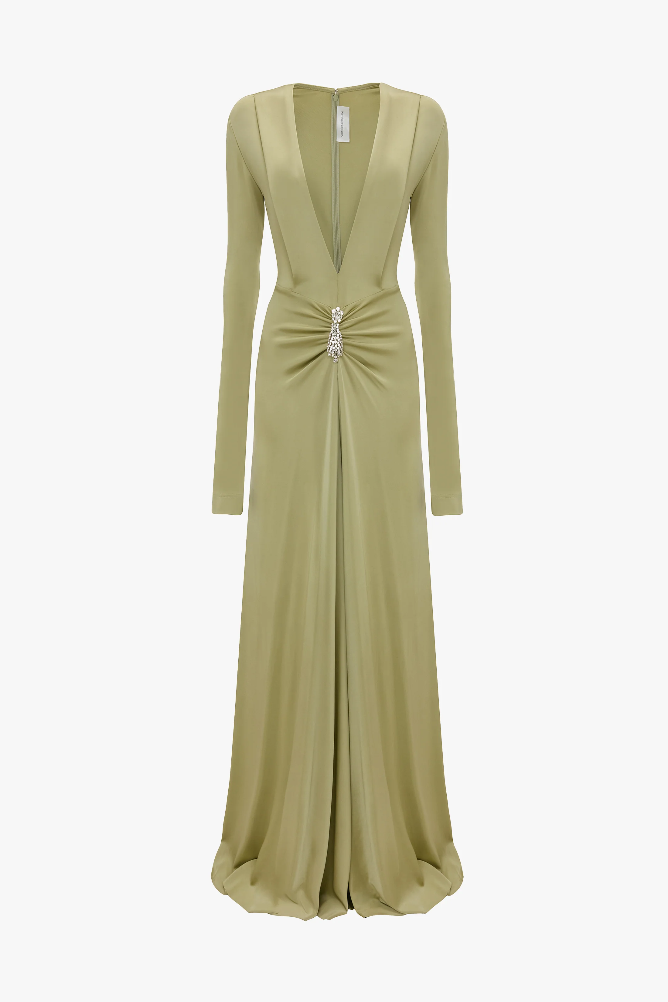 Embellished Deep V-Neck Gown In Pistachio - XNAUWBI