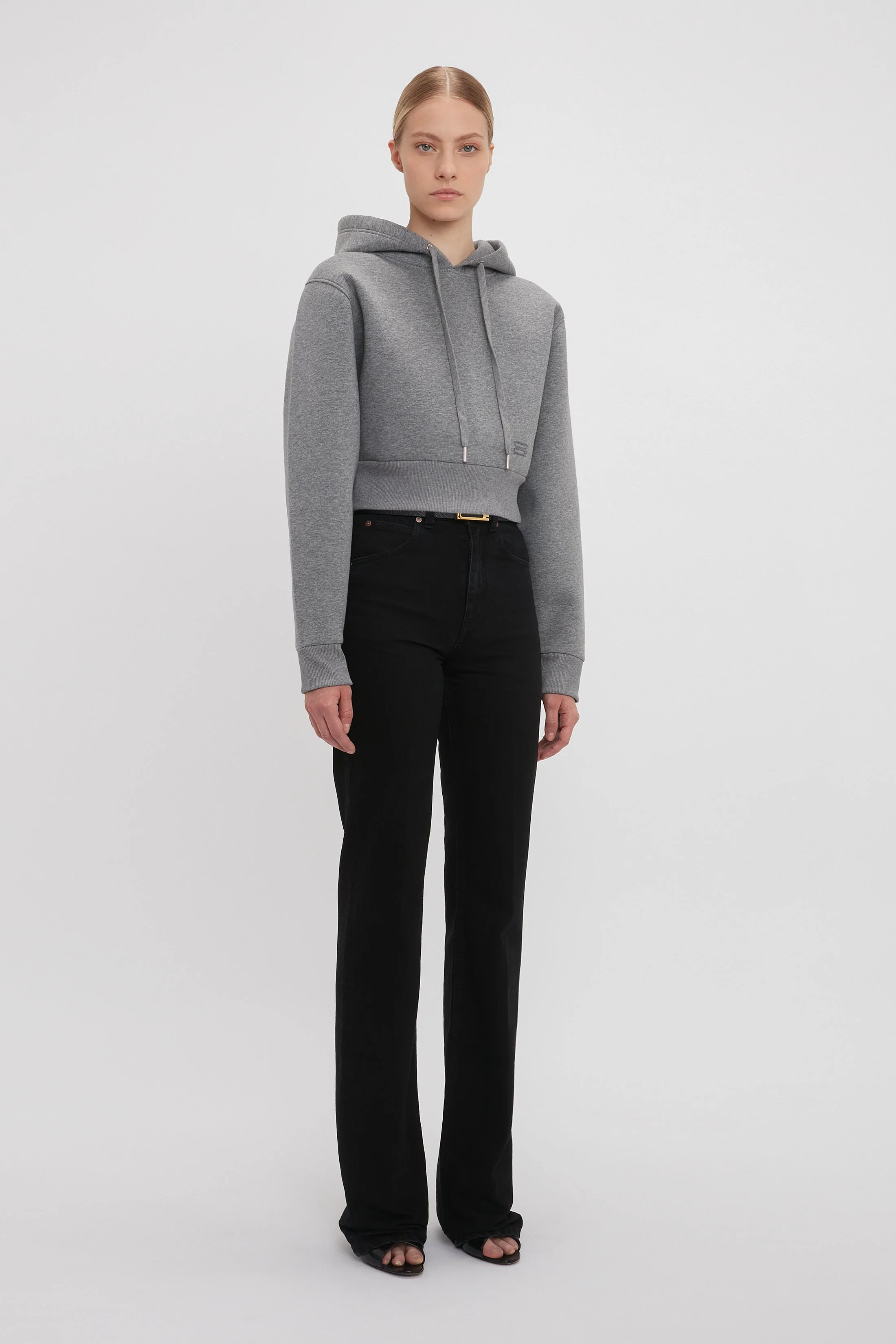 Cropped Structured Hoodie In Grey Marl - XNAUWBI