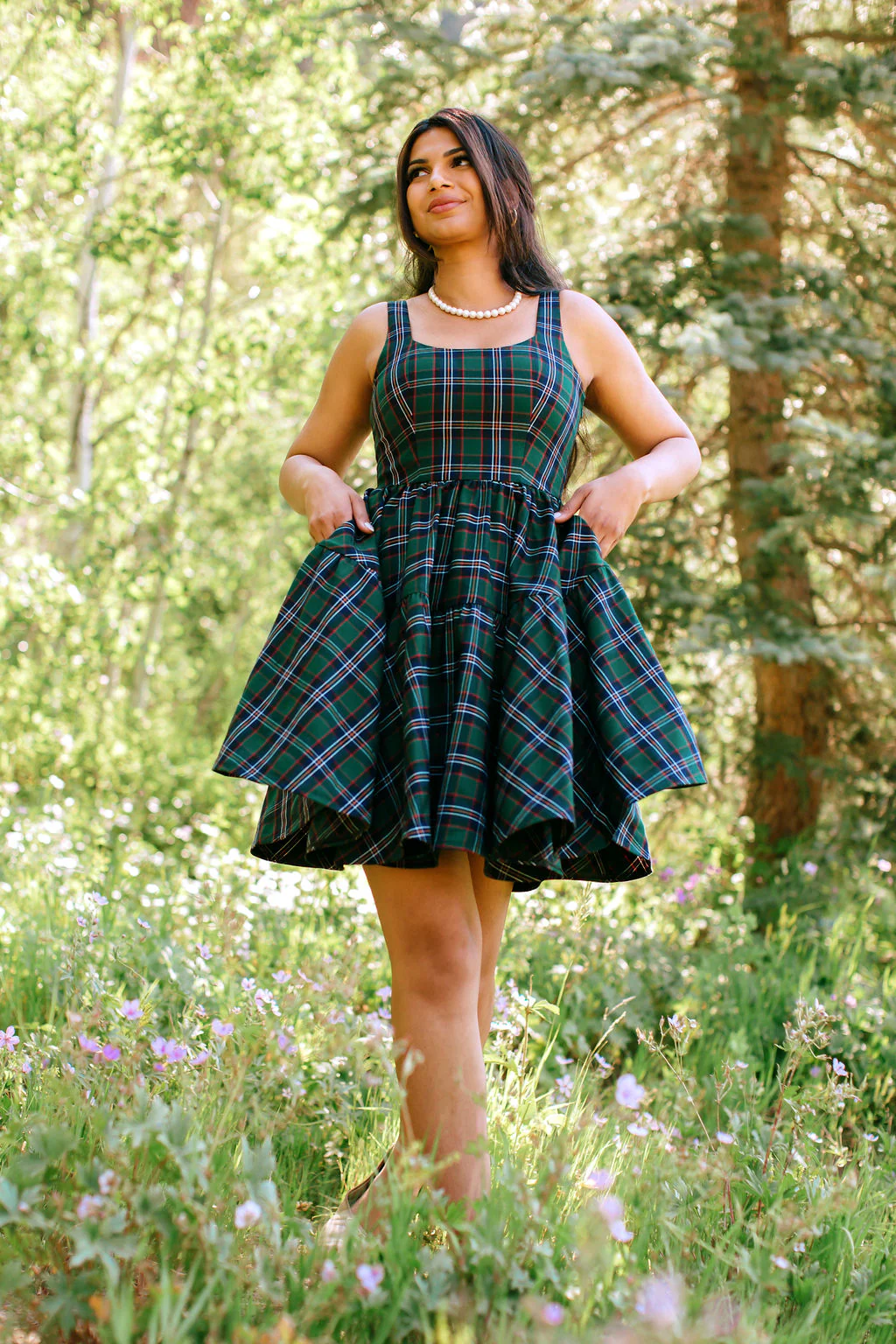 Leading Lady Dress in Homeland Plaid - XNAUWBI