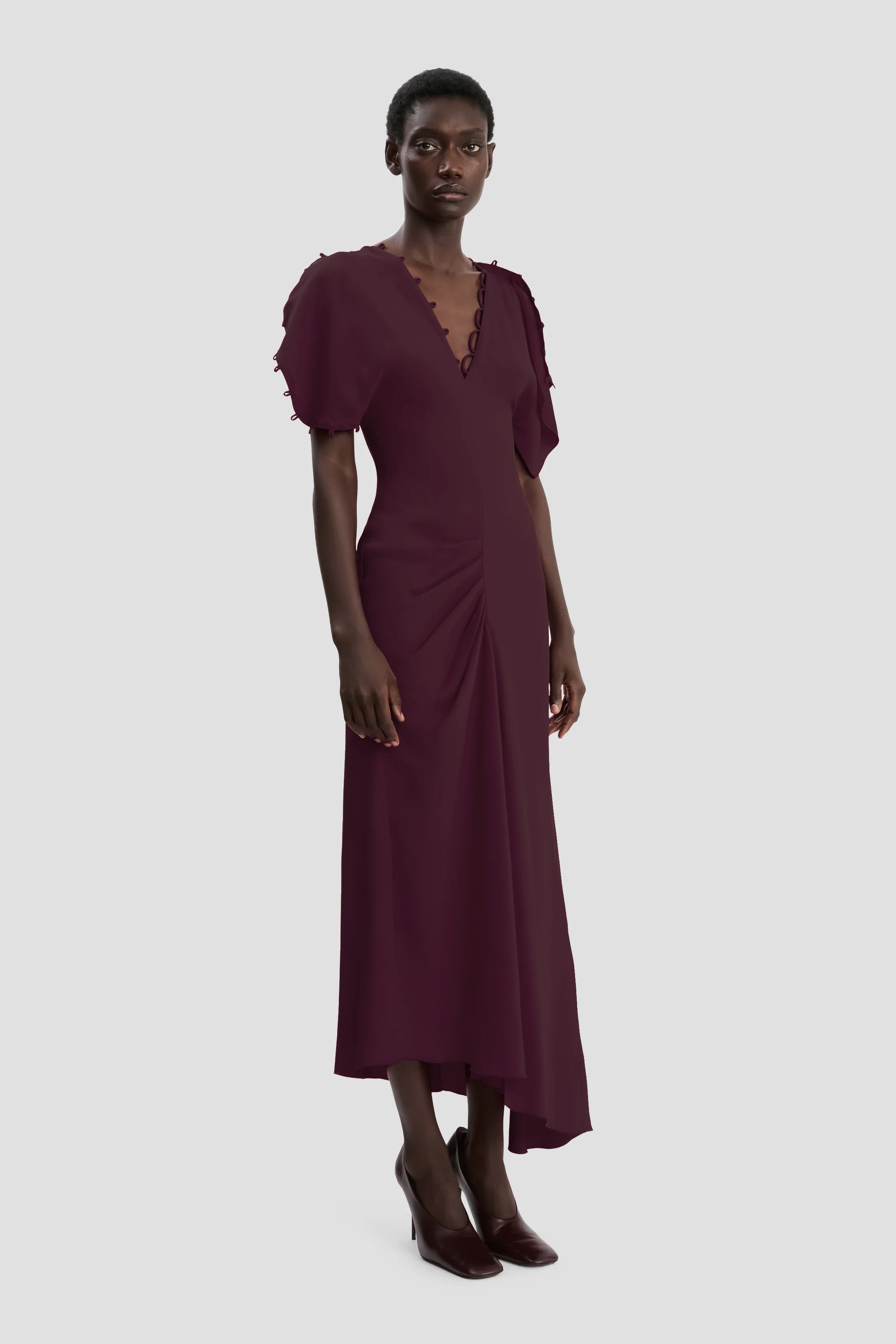 Draped Midi Dress In Merlot - XNAUWBI