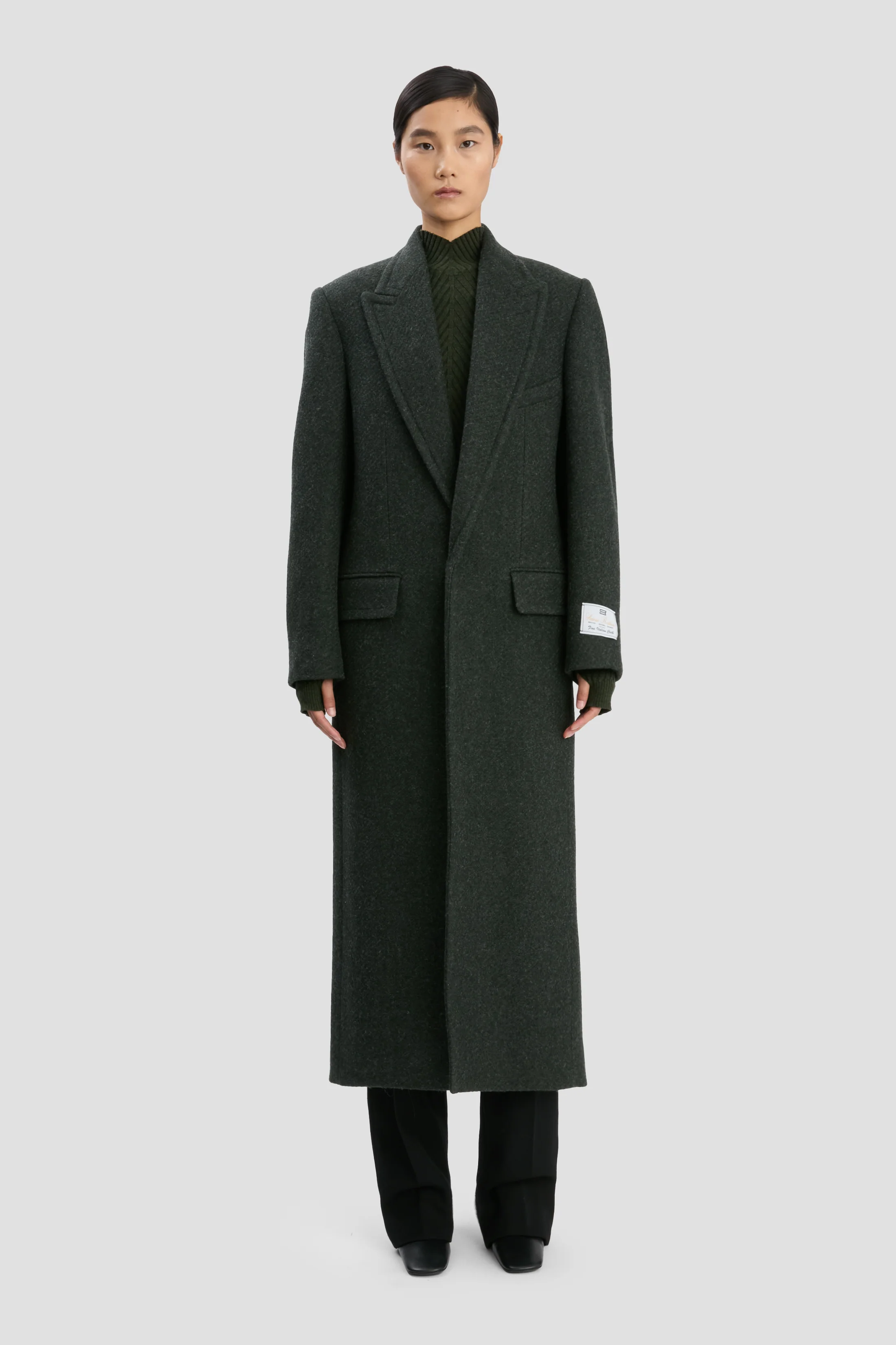 Curved Sleeve Overcoat In Dark Olive Melange - XNAUWBI