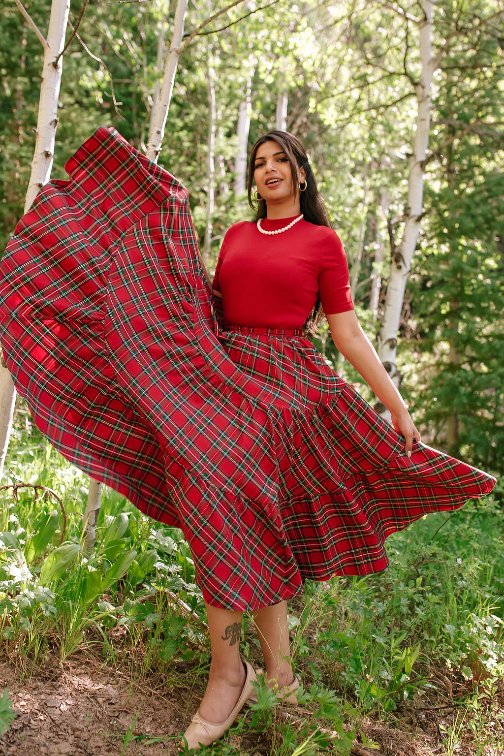 Madonna Skirt in Red Plaid - XNAUWBI