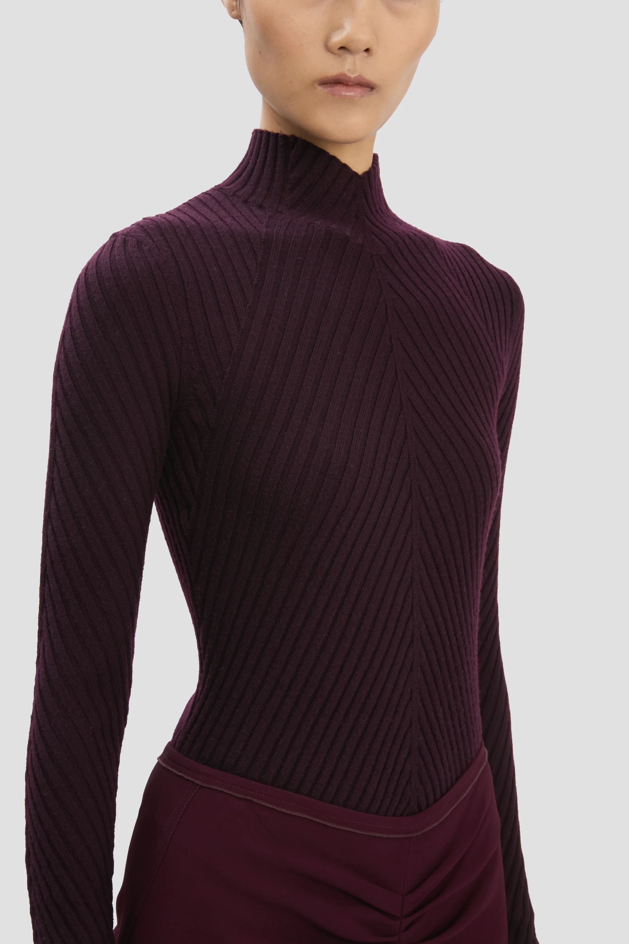 Ribbed Knit Polo In Merlot - XNAUWBI