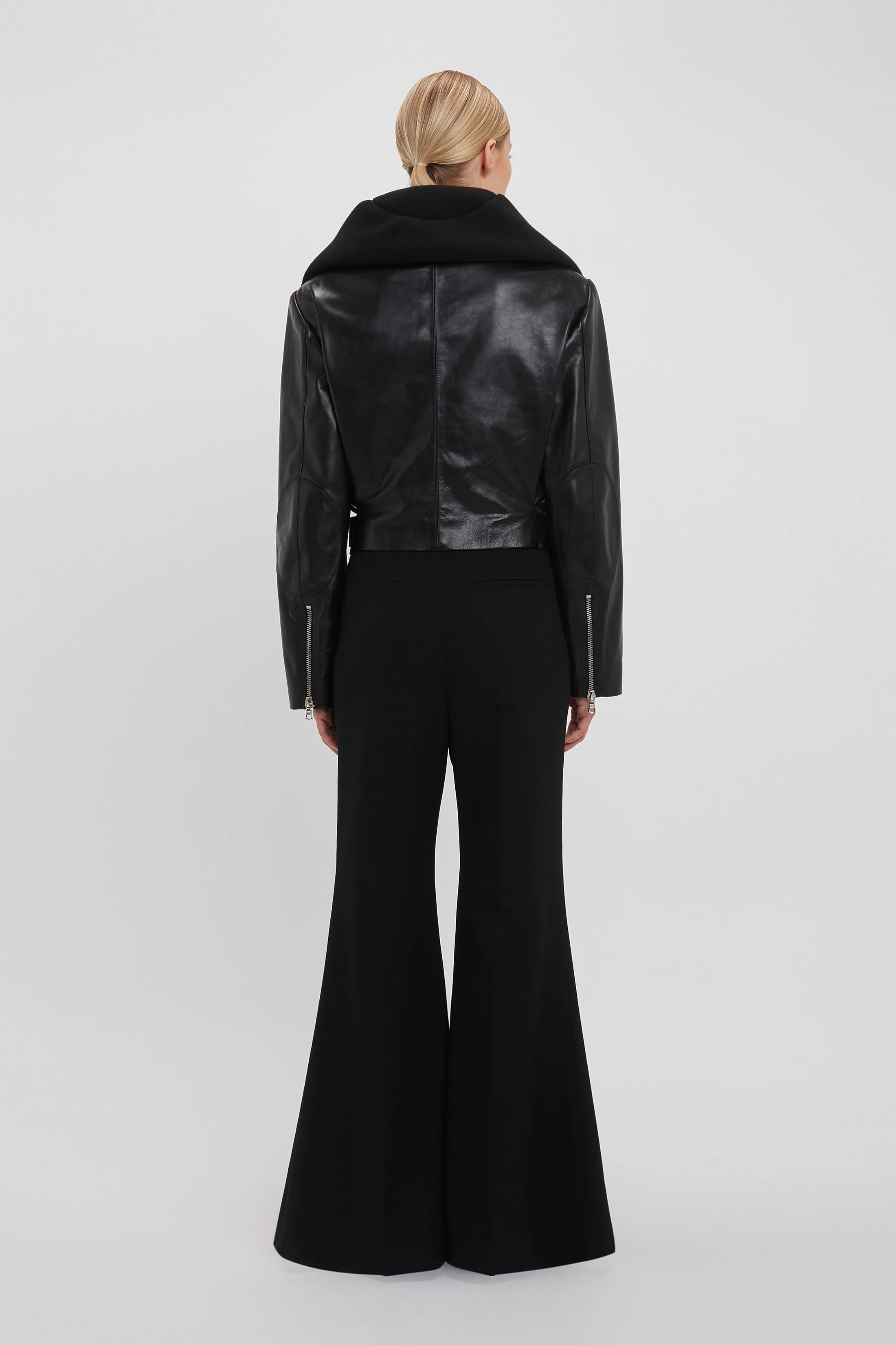 Cropped Belted Leather Biker Jacket In Black - XNAUWBI