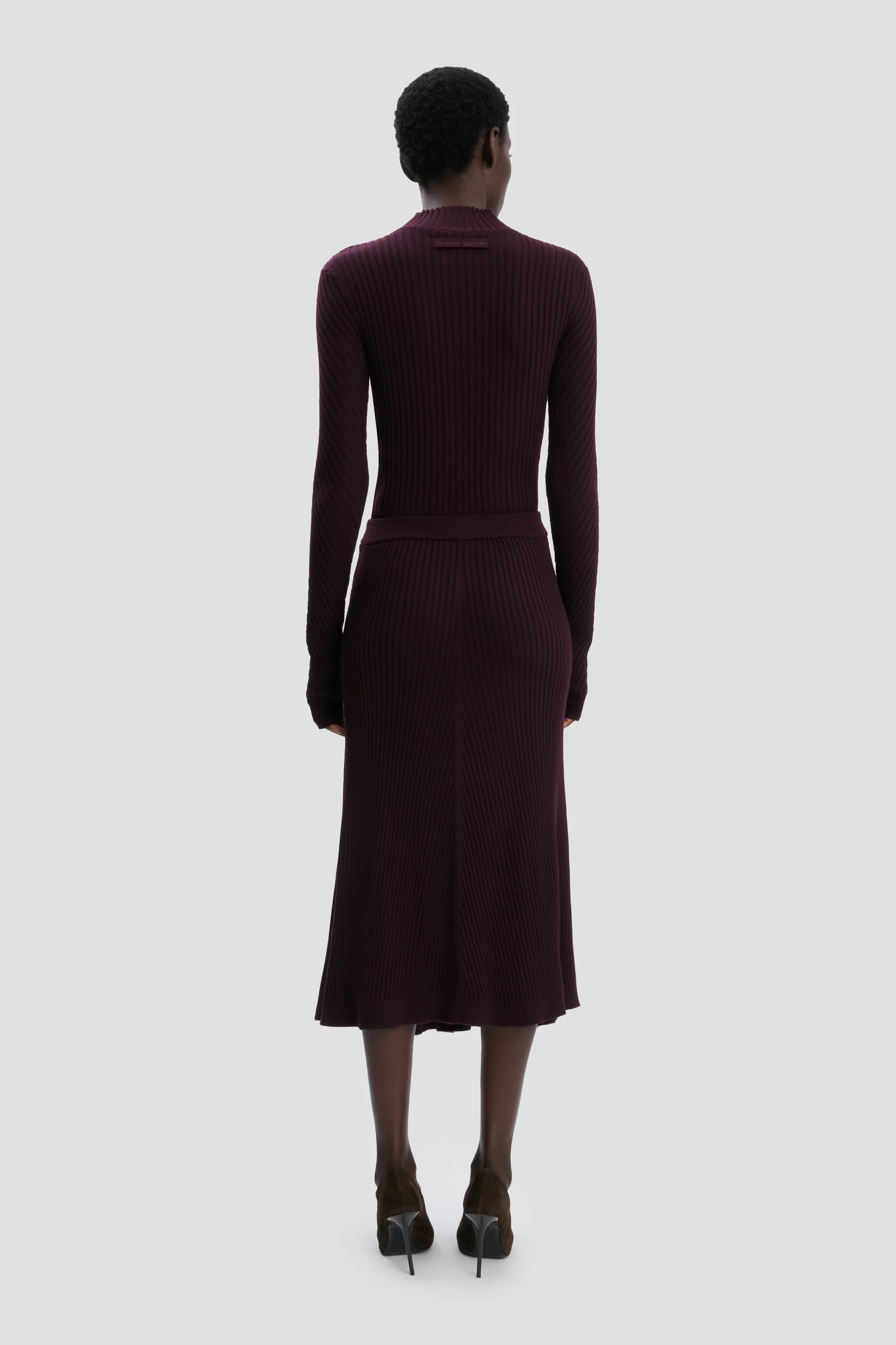 Ribbed Knit Midi Skirt In Merlot - XNAUWBI