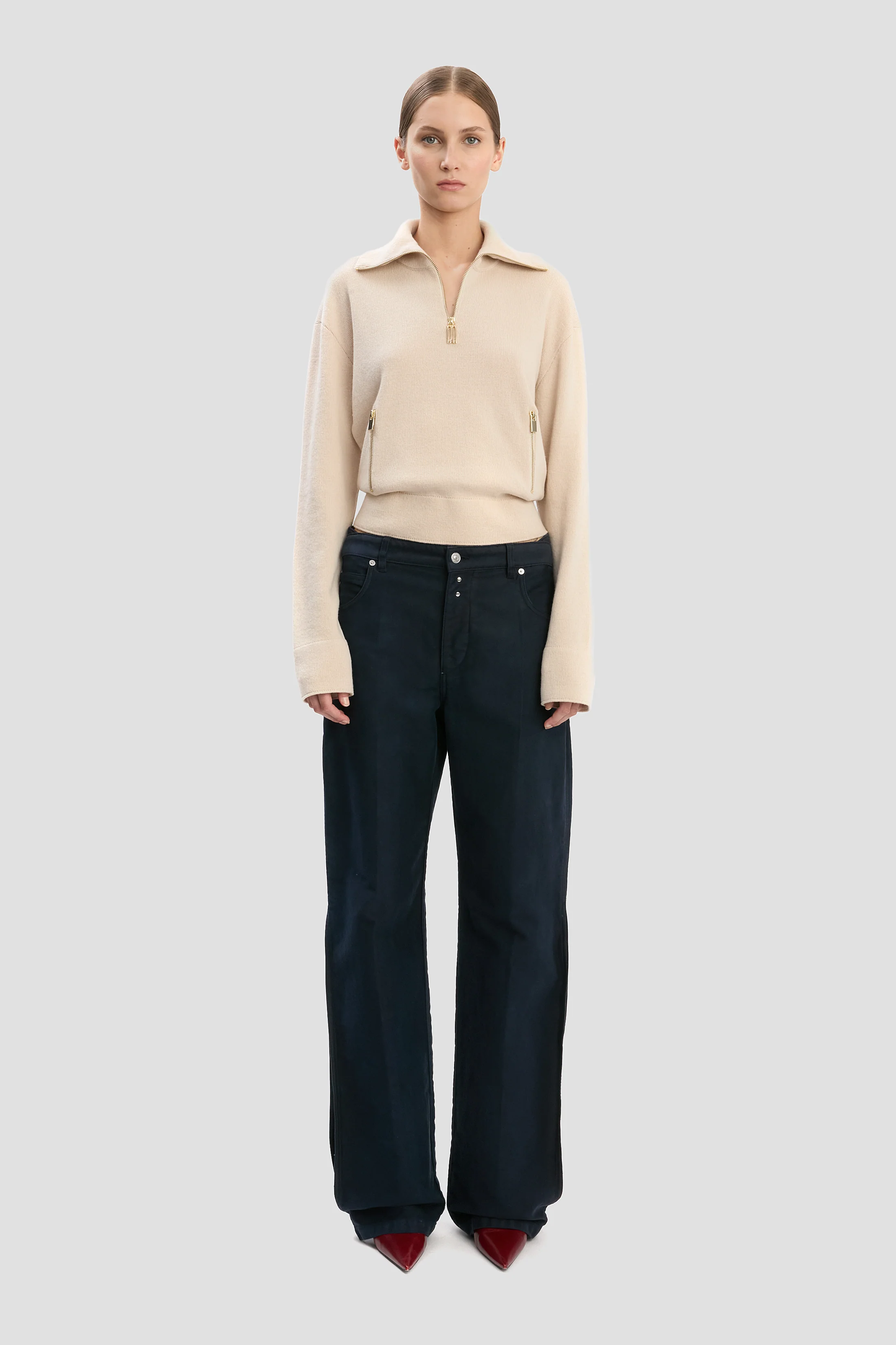 Half-Zip Milano Jumper In Pale Rose - XNAUWBI
