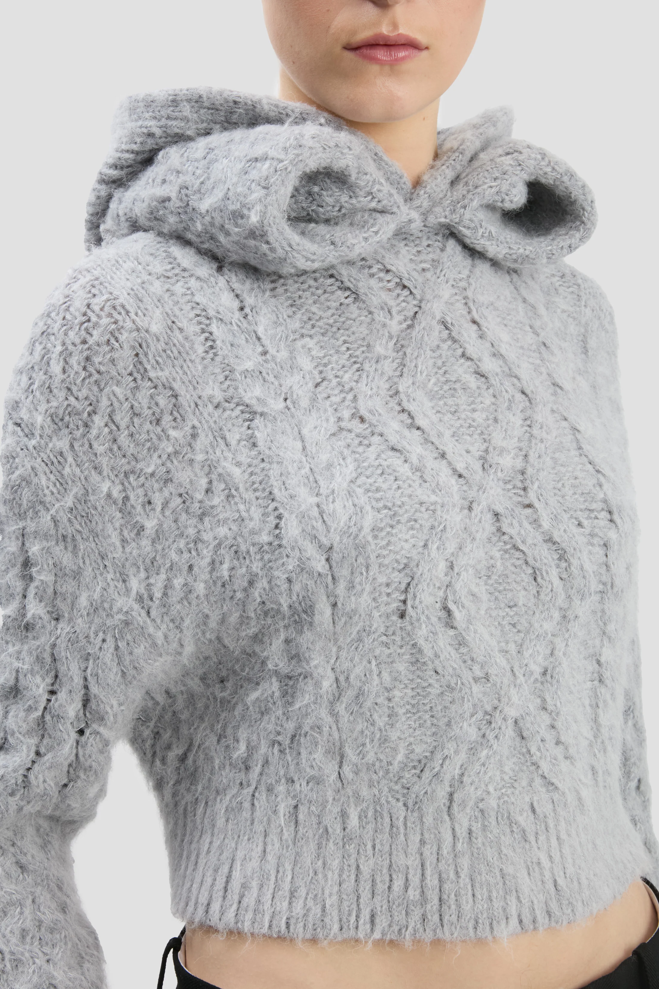 Cropped Cable Jumper In Grey Melange - XNAUWBI