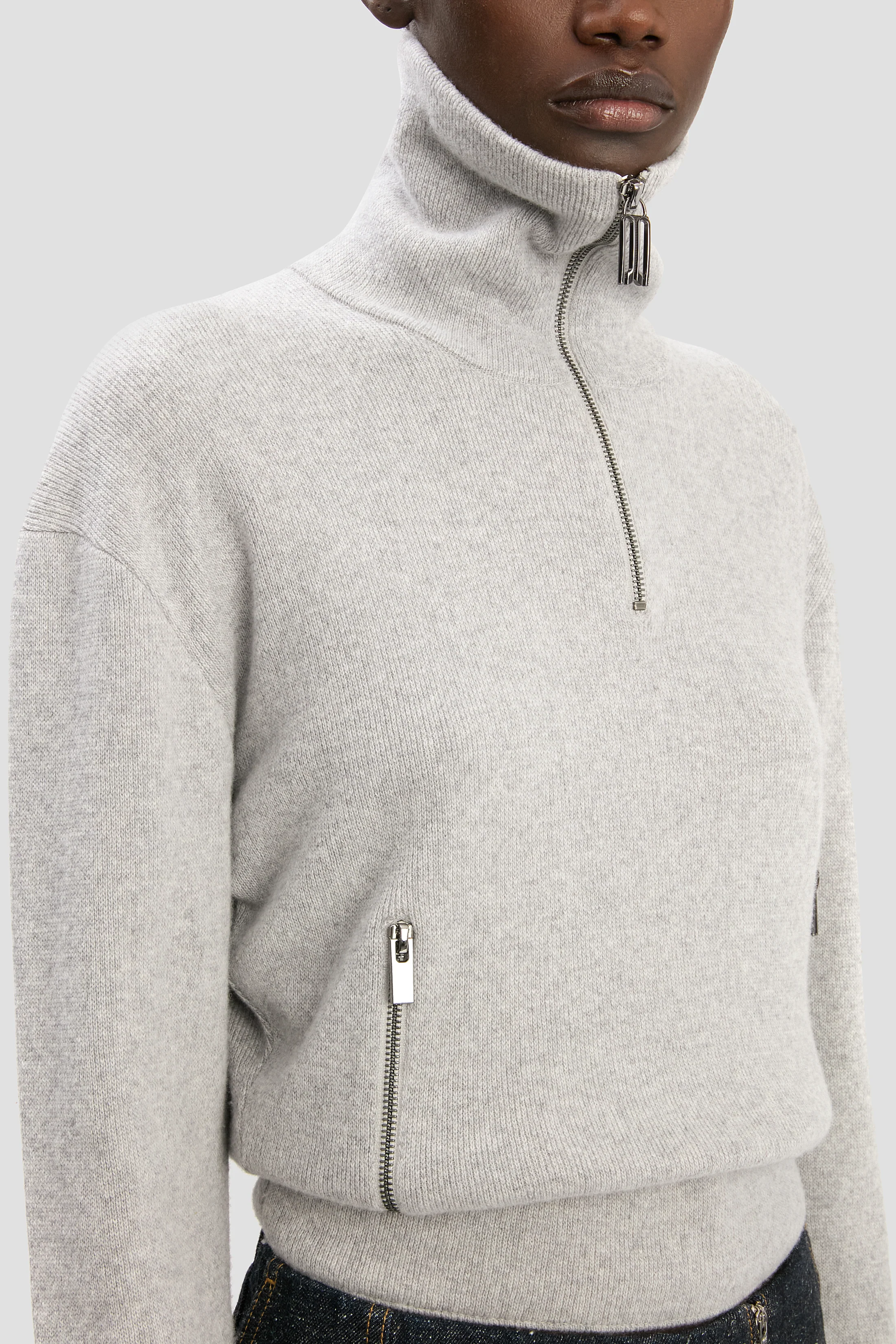 Half-Zip Milano Jumper In Grey Marl - XNAUWBI