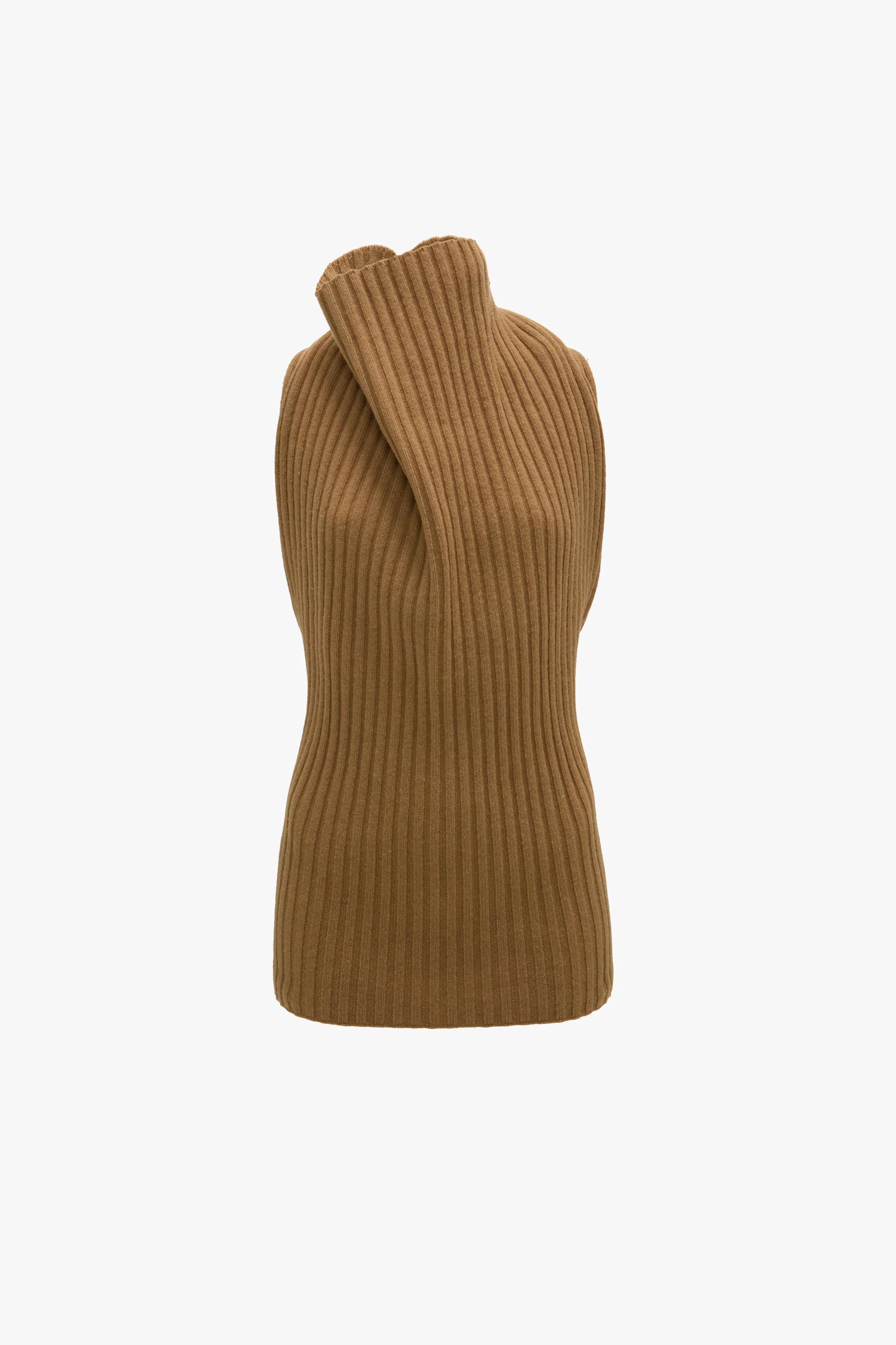 Draped Rib Top In Dark Camel - XNAUWBI