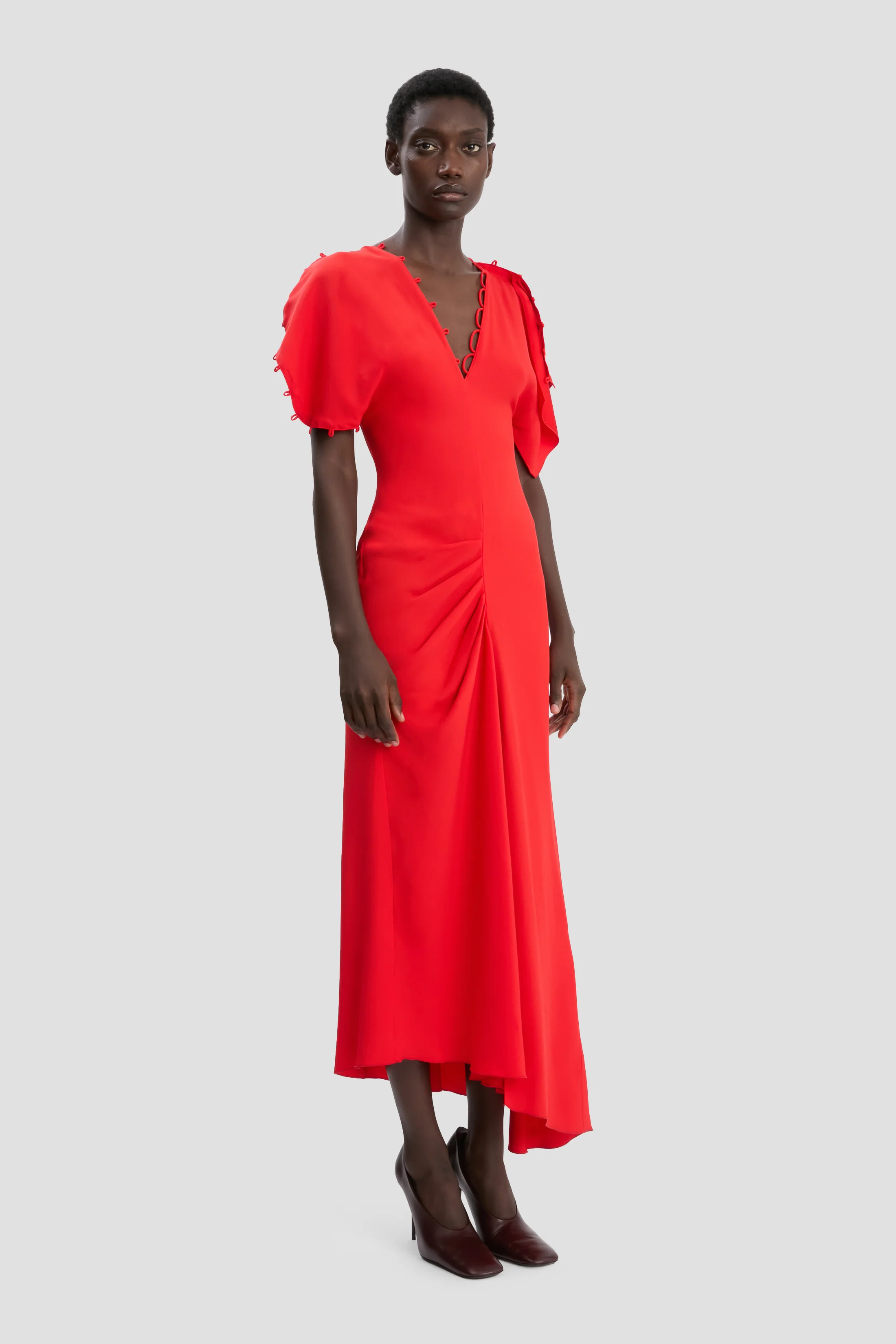 Draped Midi Dress In Cayenne - XNAUWBI