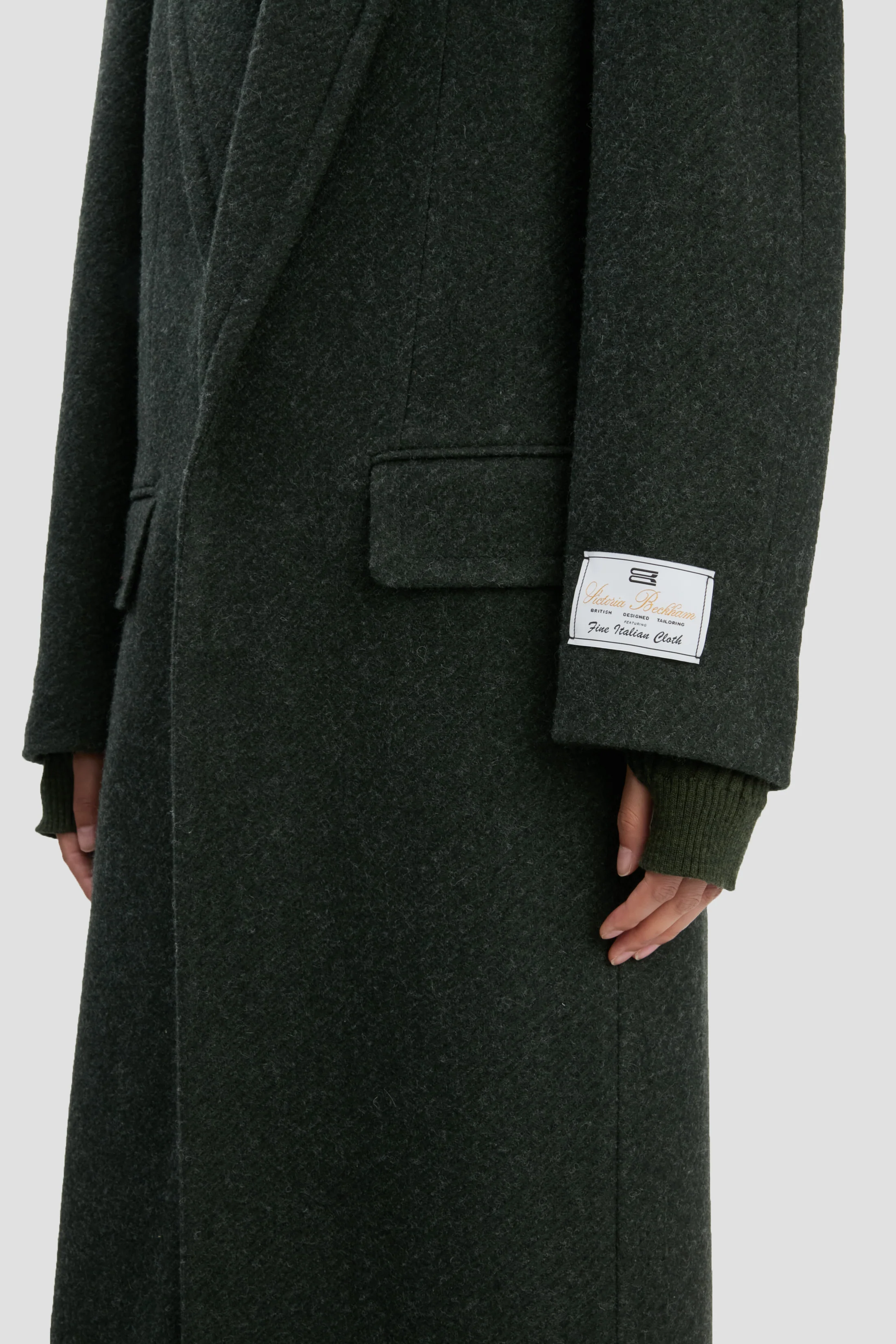 Curved Sleeve Overcoat In Dark Olive Melange - XNAUWBI