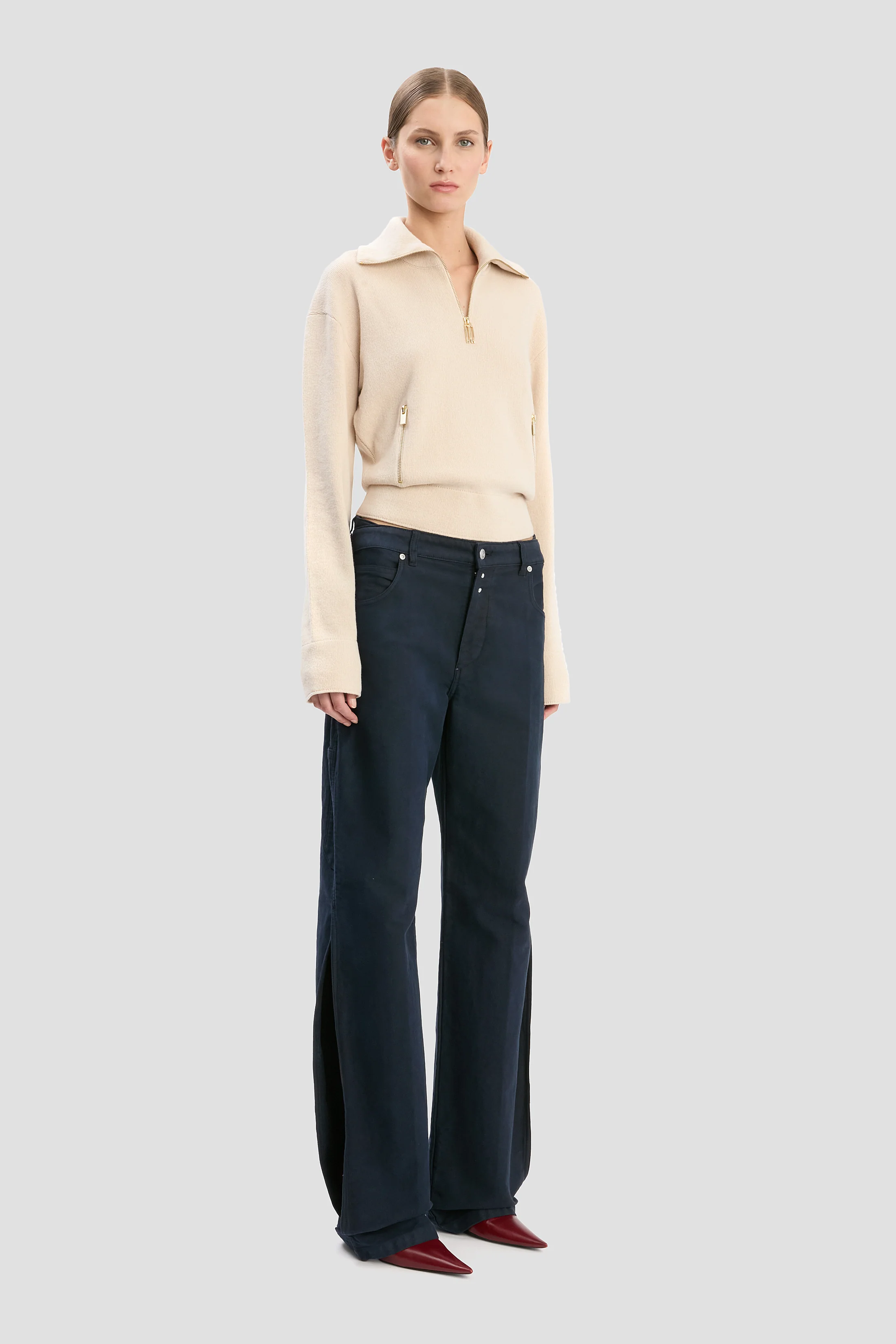 Half-Zip Milano Jumper In Pale Rose - XNAUWBI