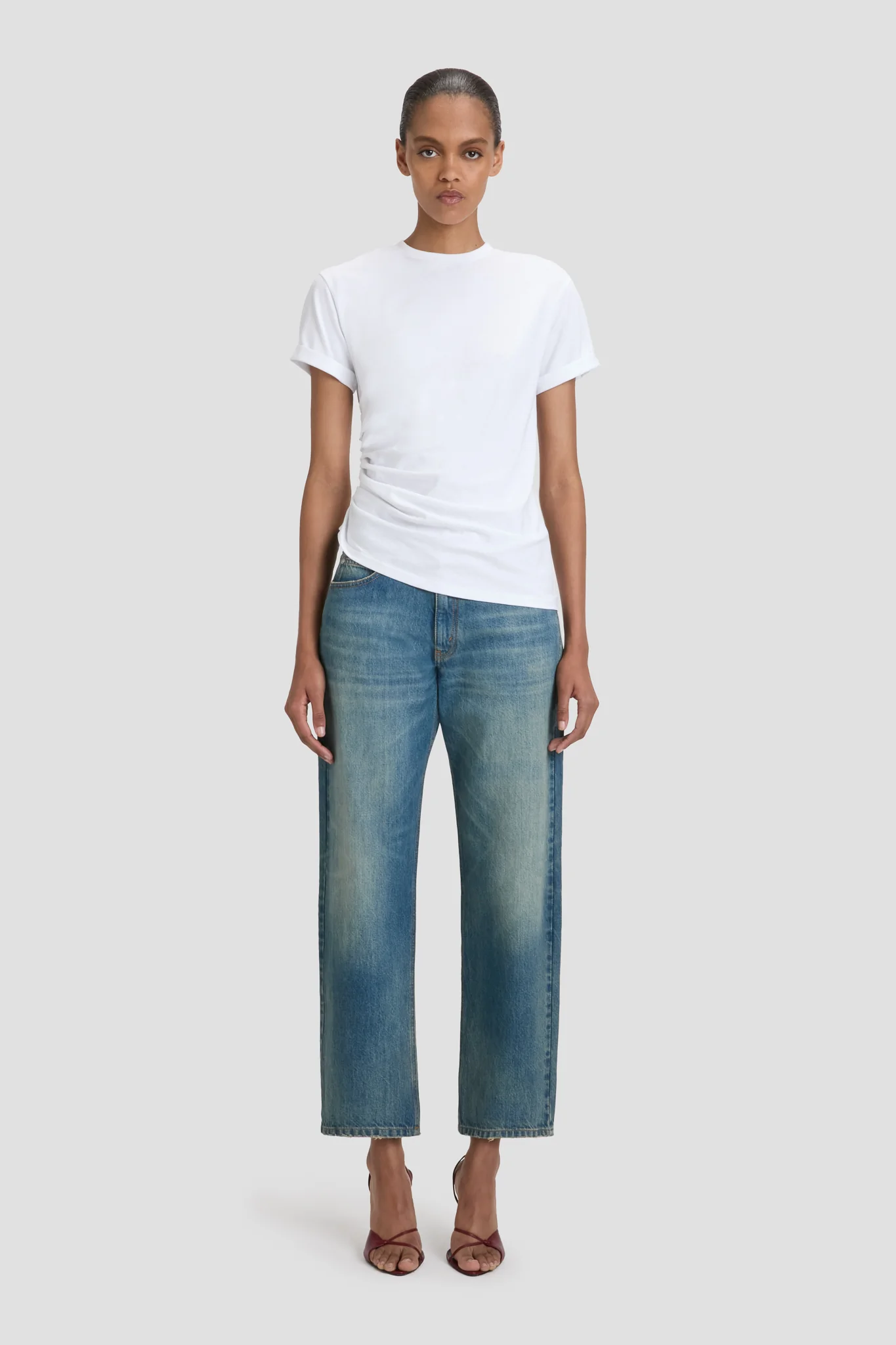 Gathered T-Shirt In White - XNAUWBI