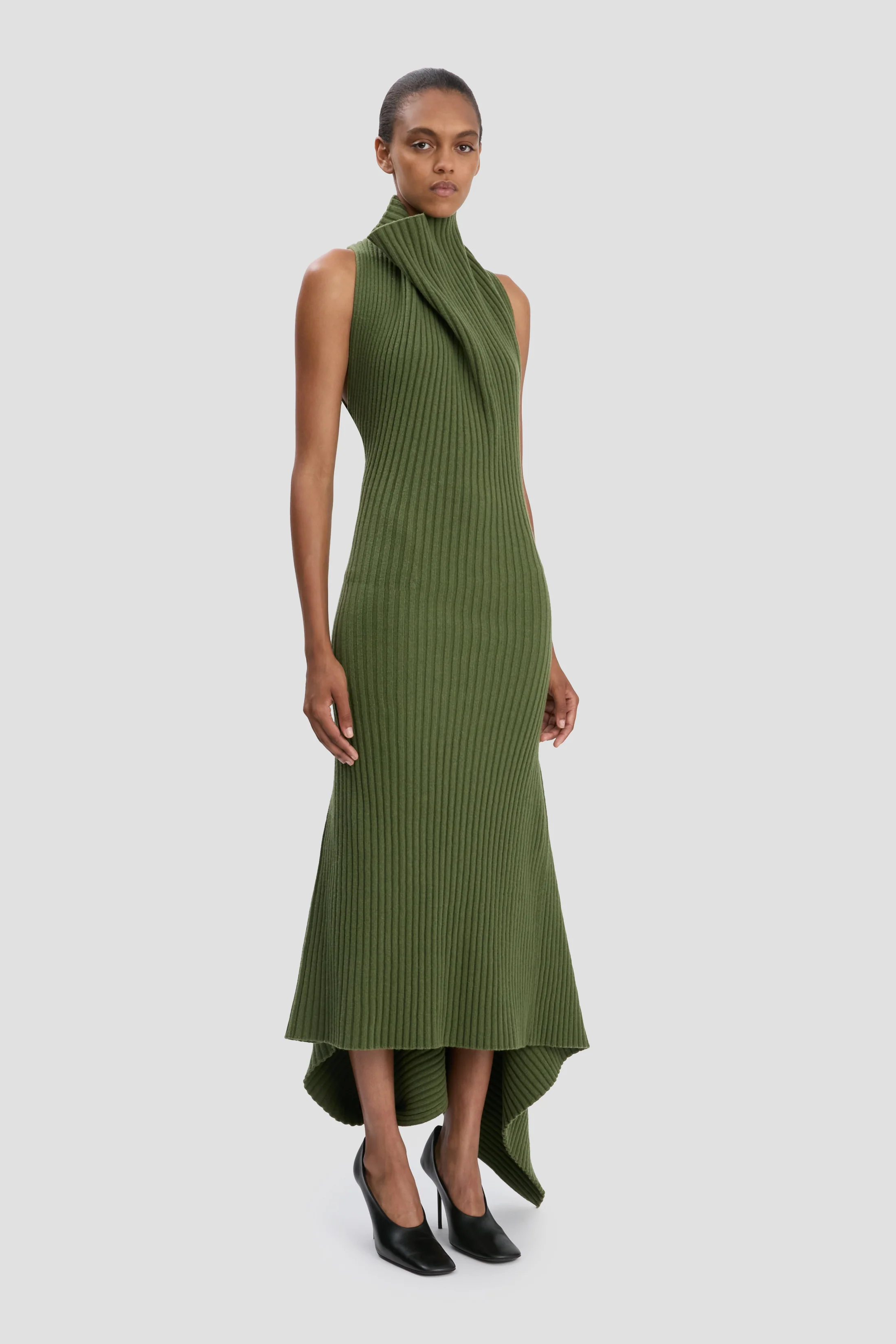 Draped Rib Midi Dress In Oregano - XNAUWBI