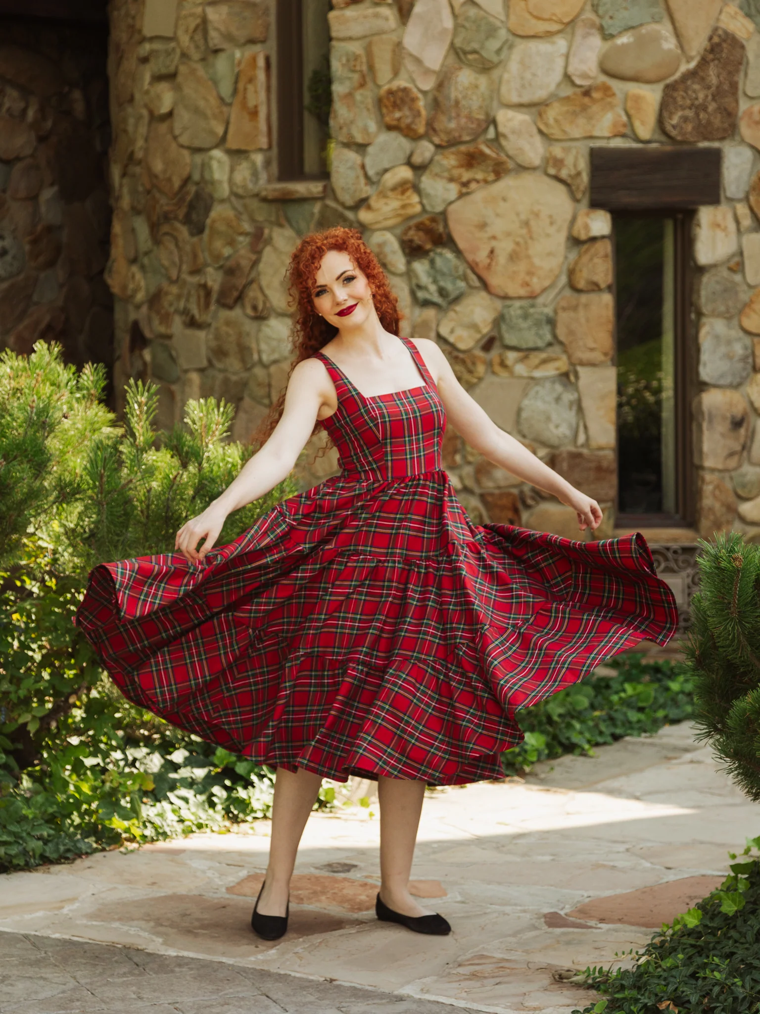 Madonna Dress in Red Plaid - XNAUWBI