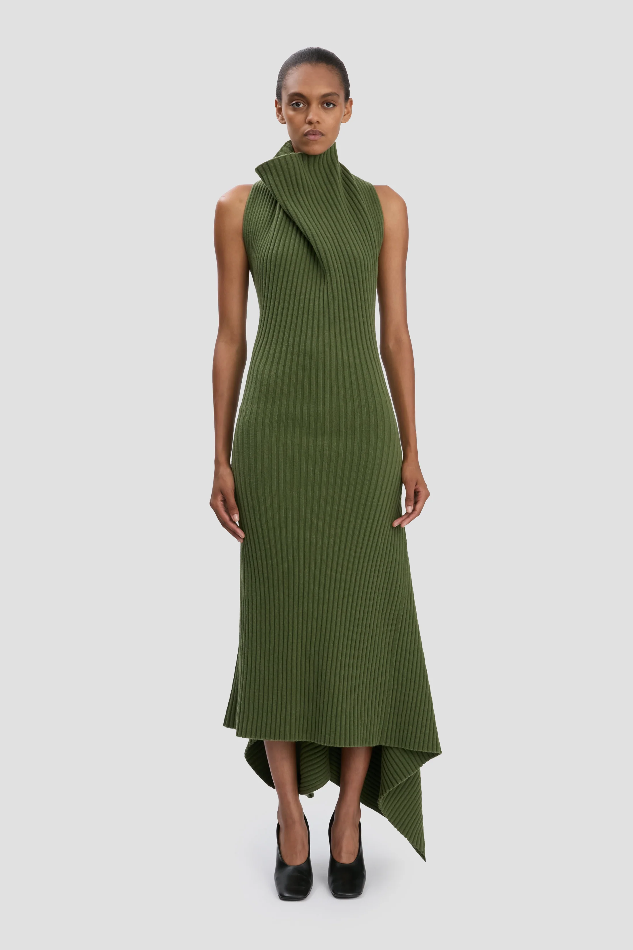 Draped Rib Midi Dress In Oregano - XNAUWBI