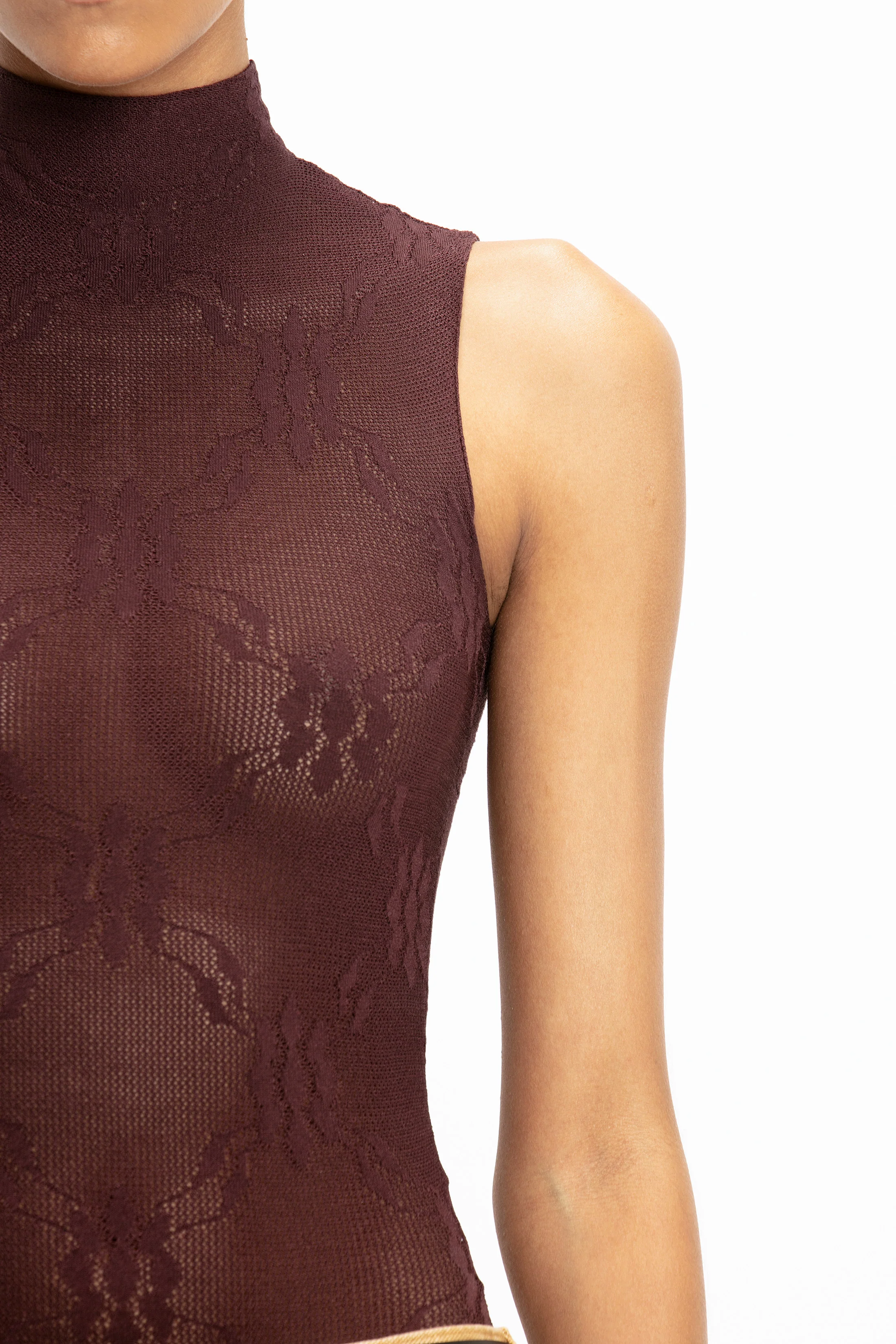 Sleeveless High Neck Bodysuit In Port - XNAUWBI