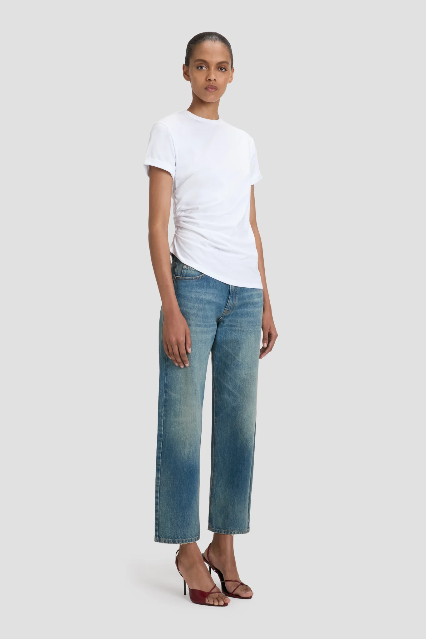 Gathered T-Shirt In White - XNAUWBI