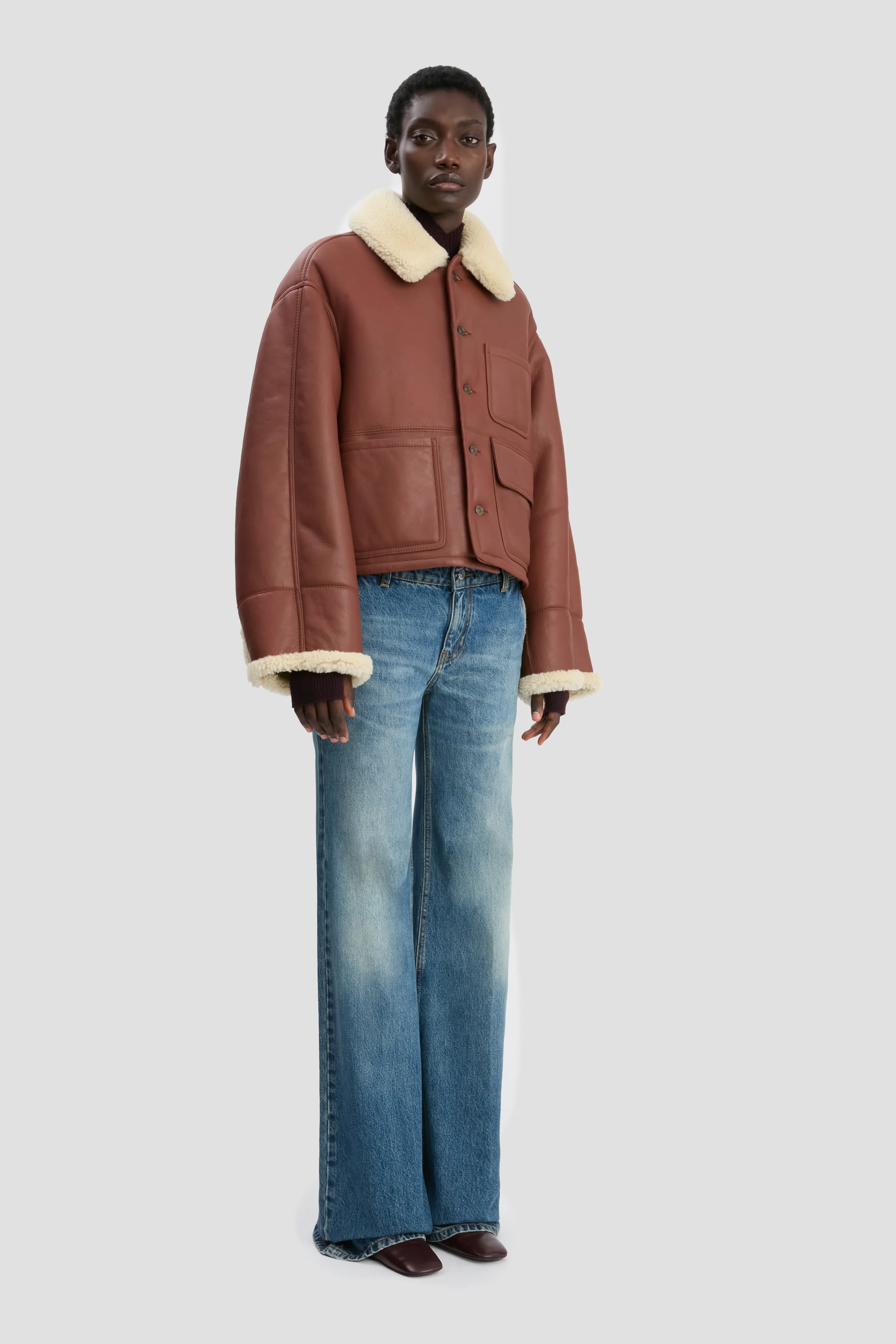 Shearling Jacket In Brown-Cream - XNAUWBI