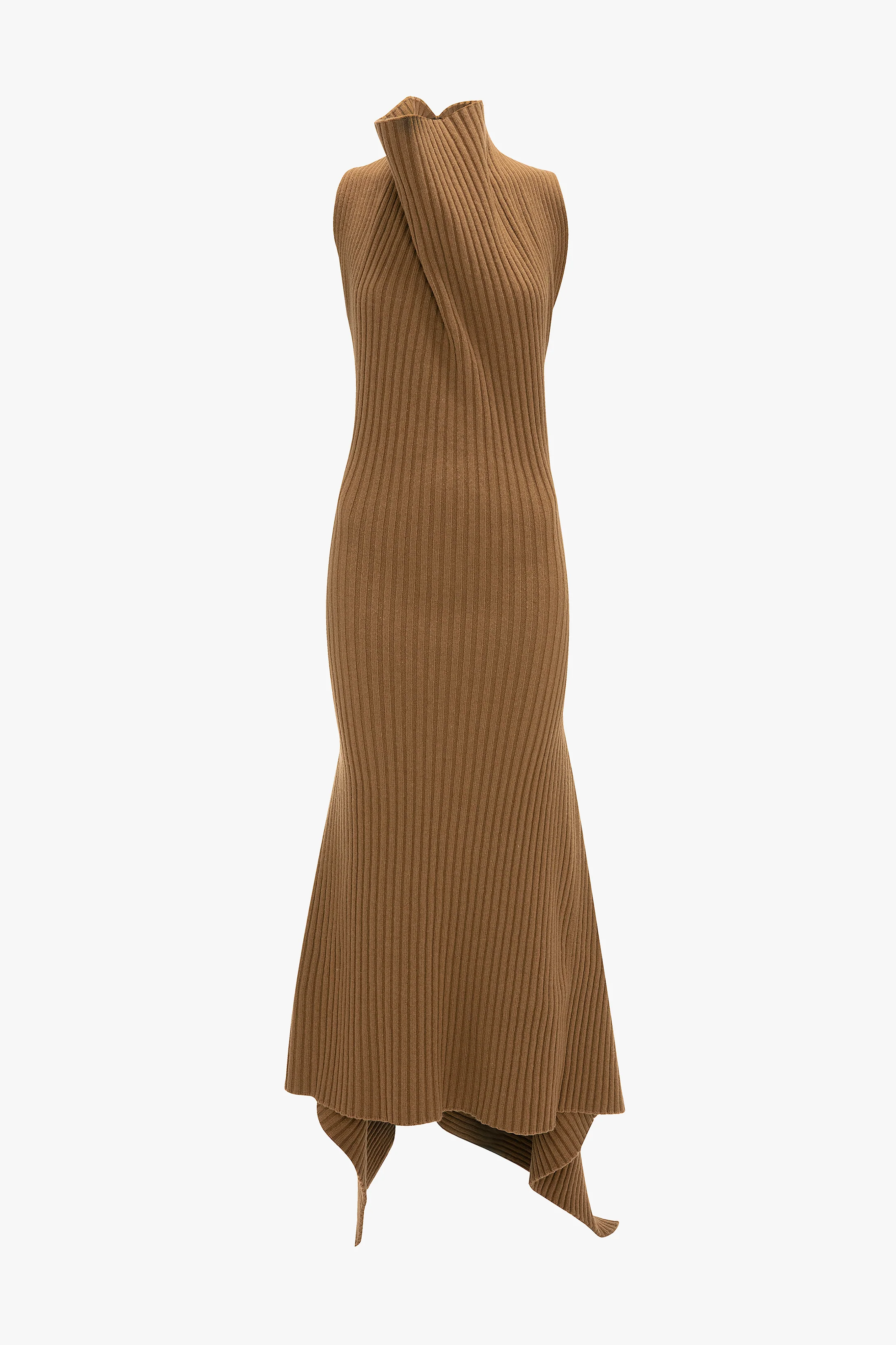 Ribbed Midi Dress In Dark Camel - XNAUWBI
