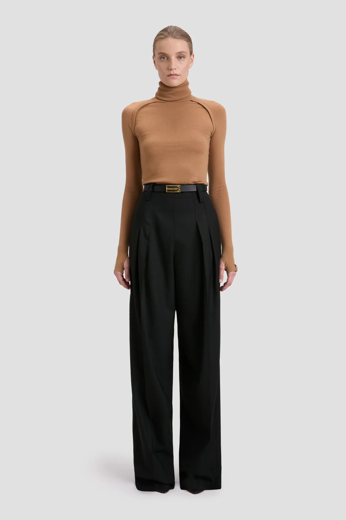 High Neck Top In Dark Camel - XNAUWBI