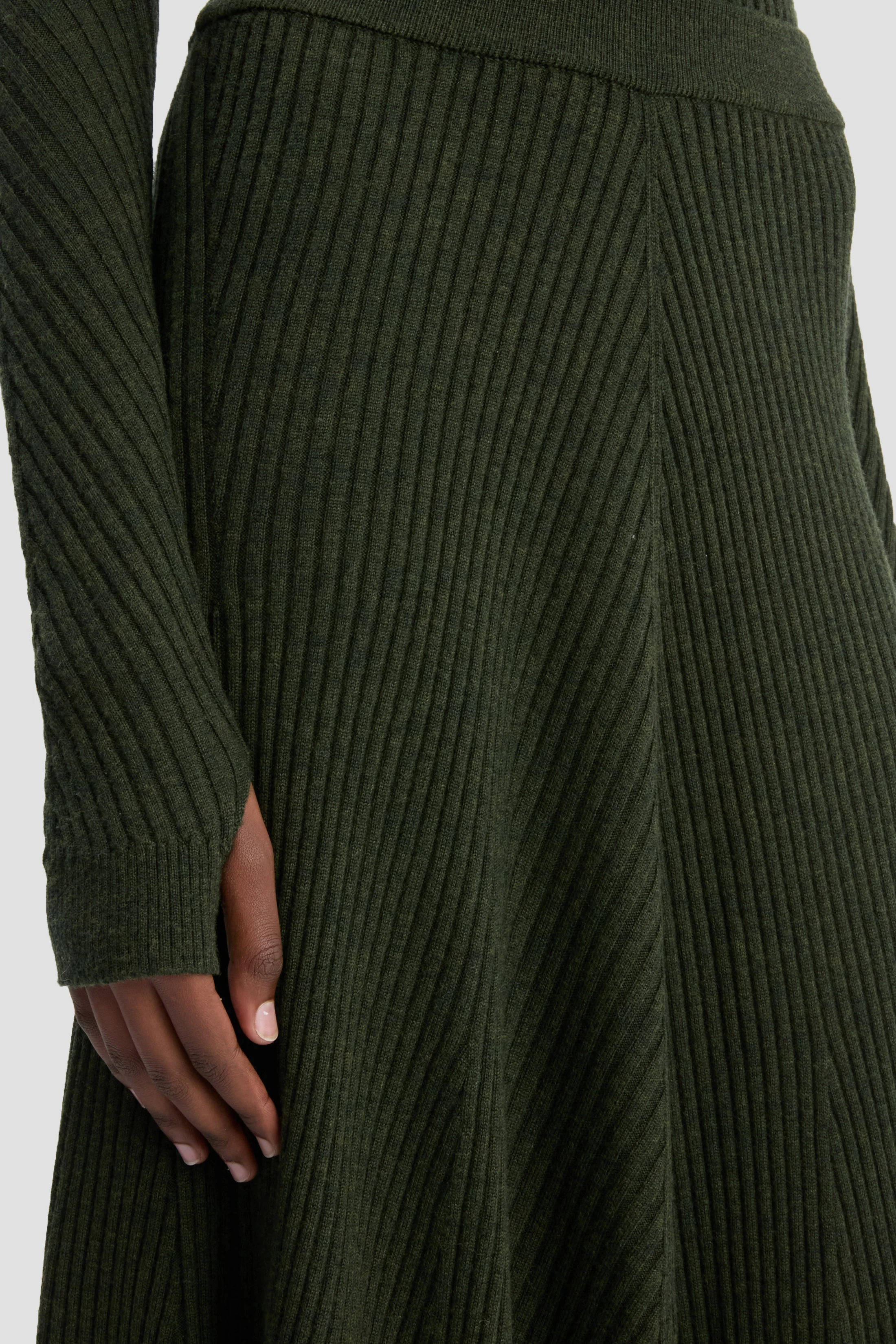 Ribbed Midi Knit Skirt In Oregano - XNAUWBI