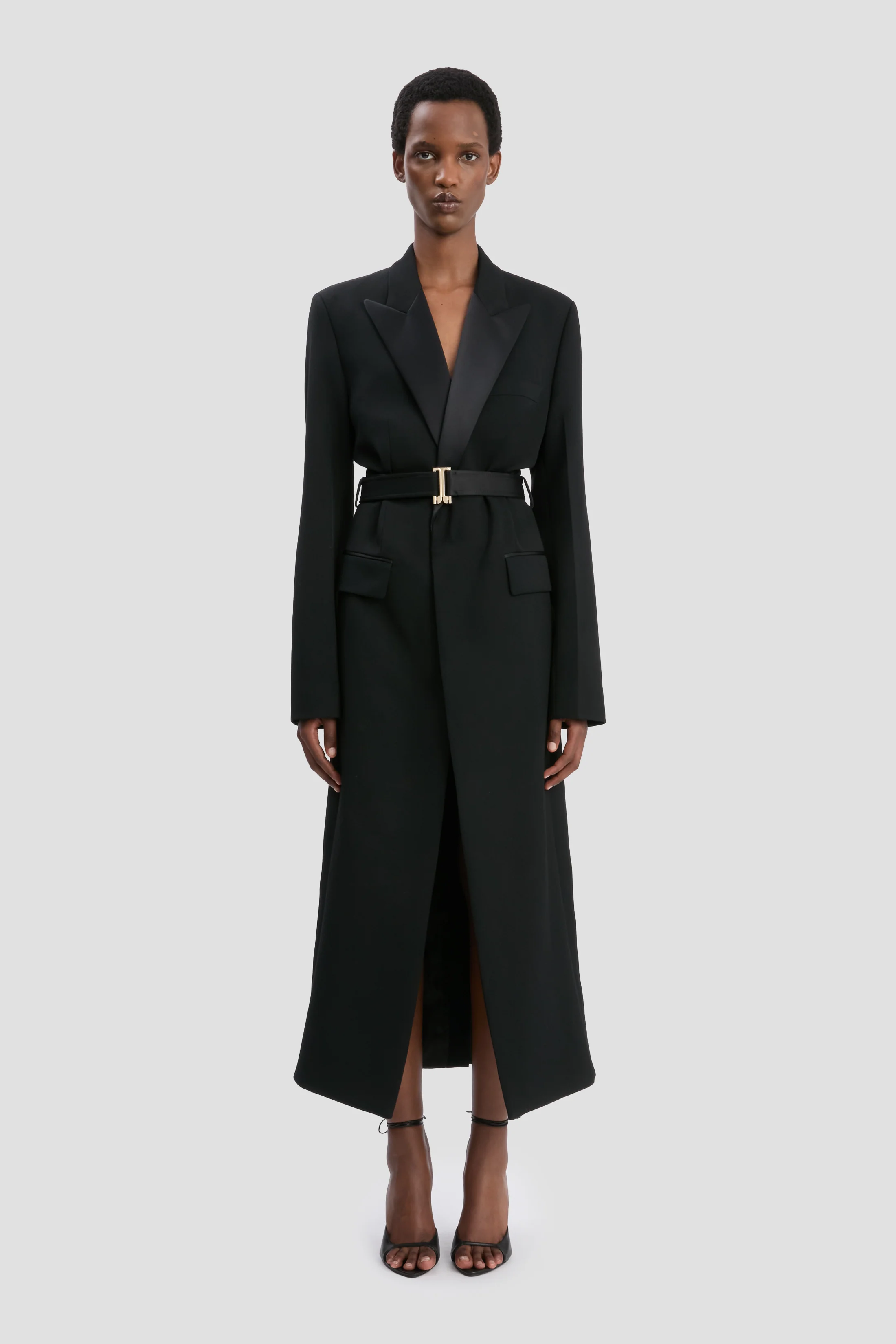 Belted Tailored Coat In Black - XNAUWBI