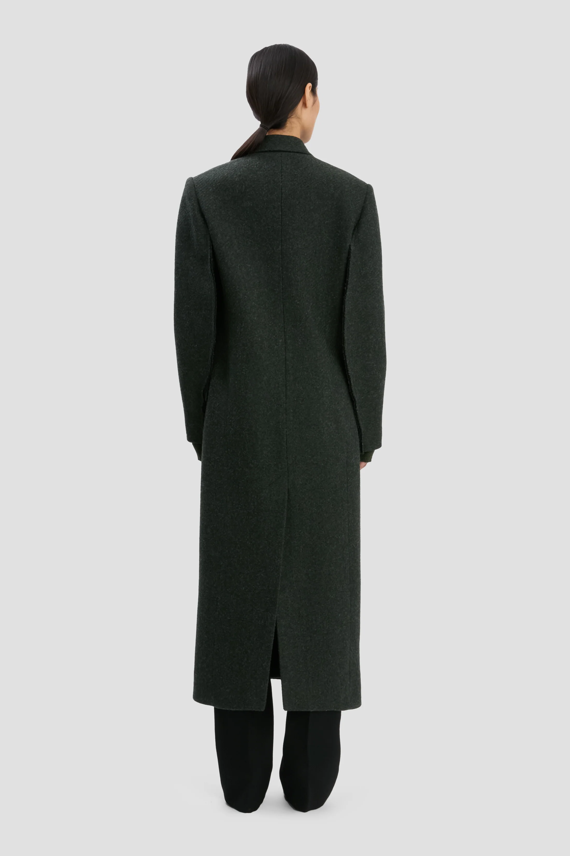 Curved Sleeve Overcoat In Dark Olive Melange - XNAUWBI