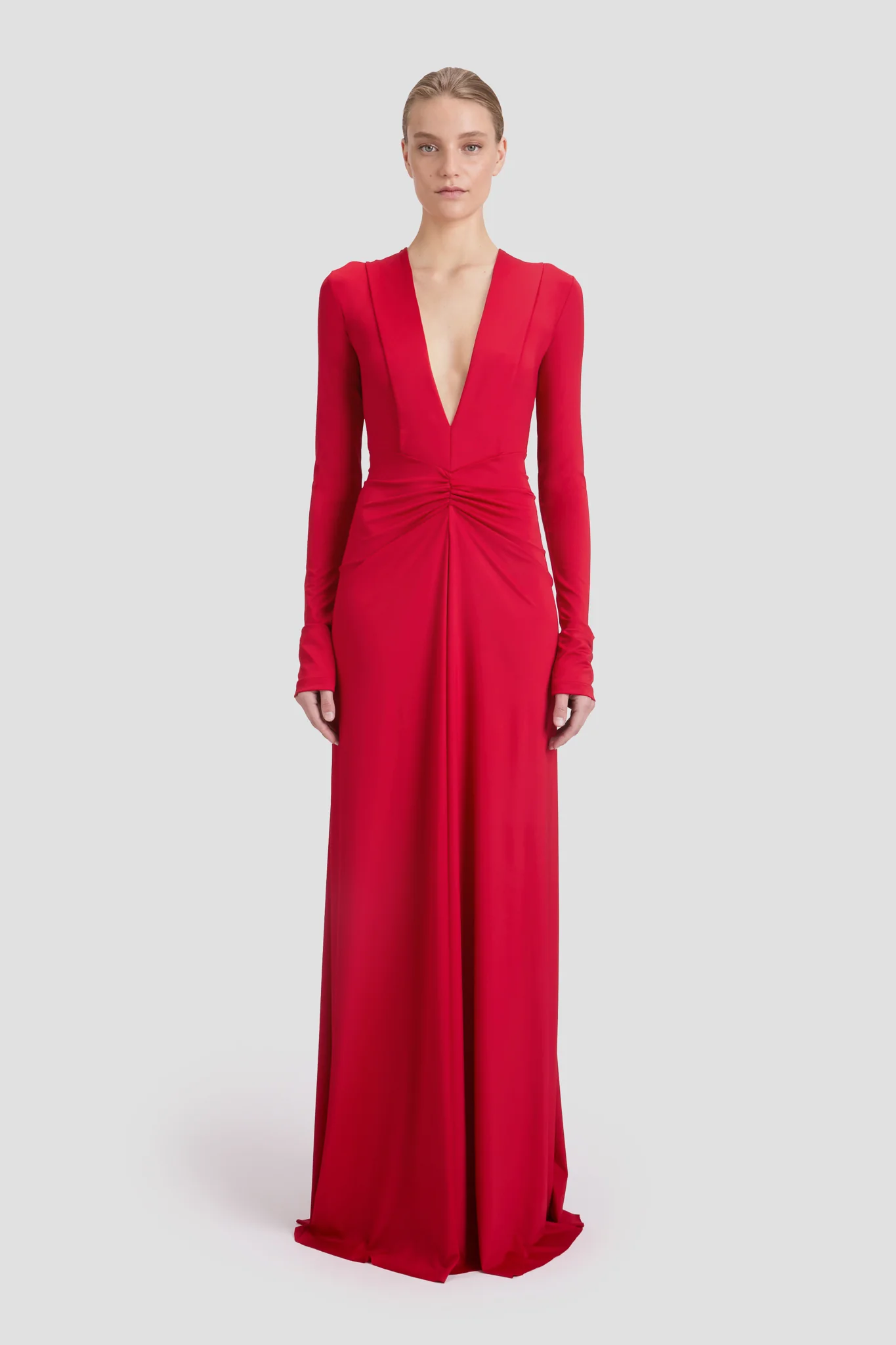 Deep V-Neck Gown In Rose - XNAUWBI