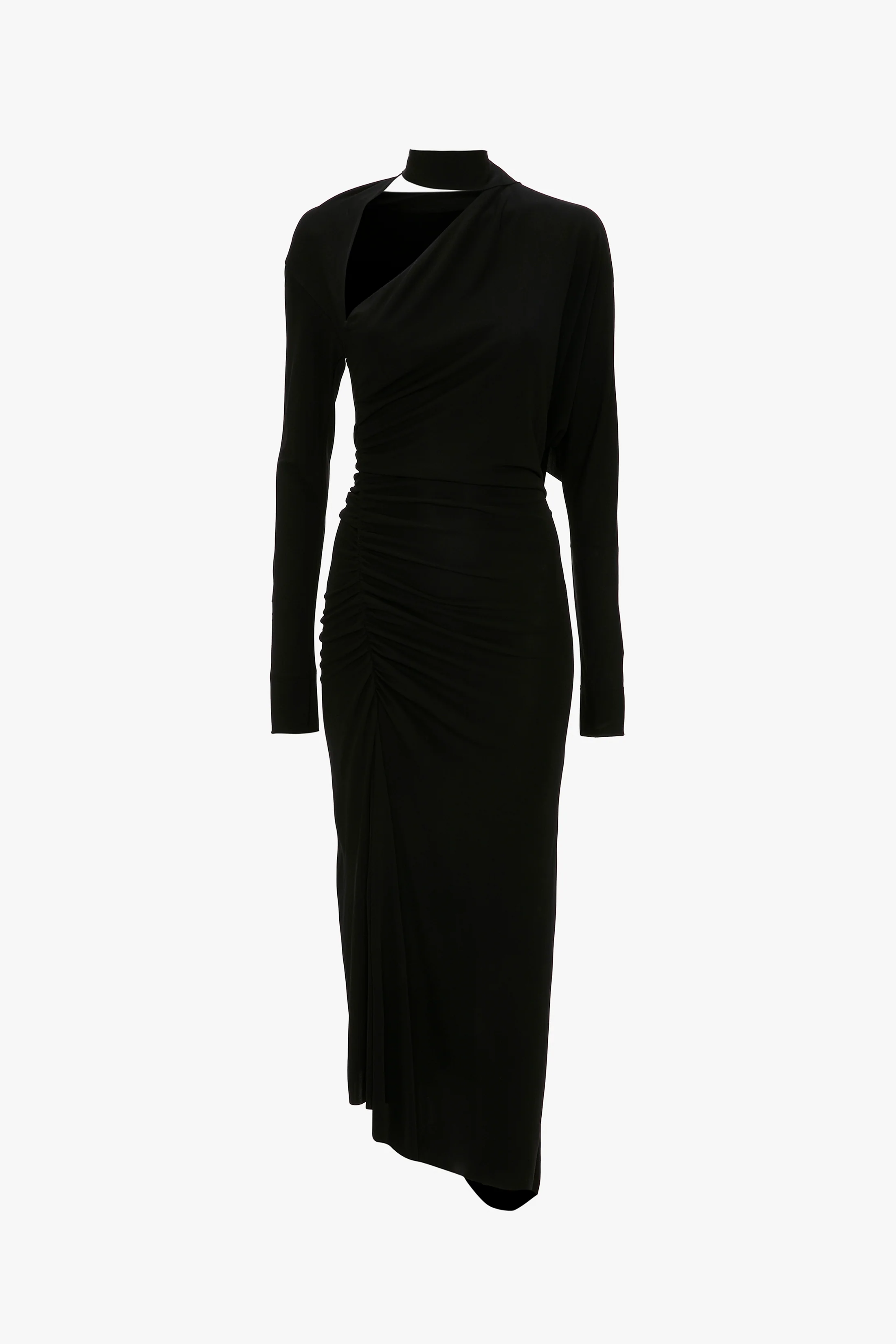 Slash-Neck Ruched Midi Dress In Black - XNAUWBI