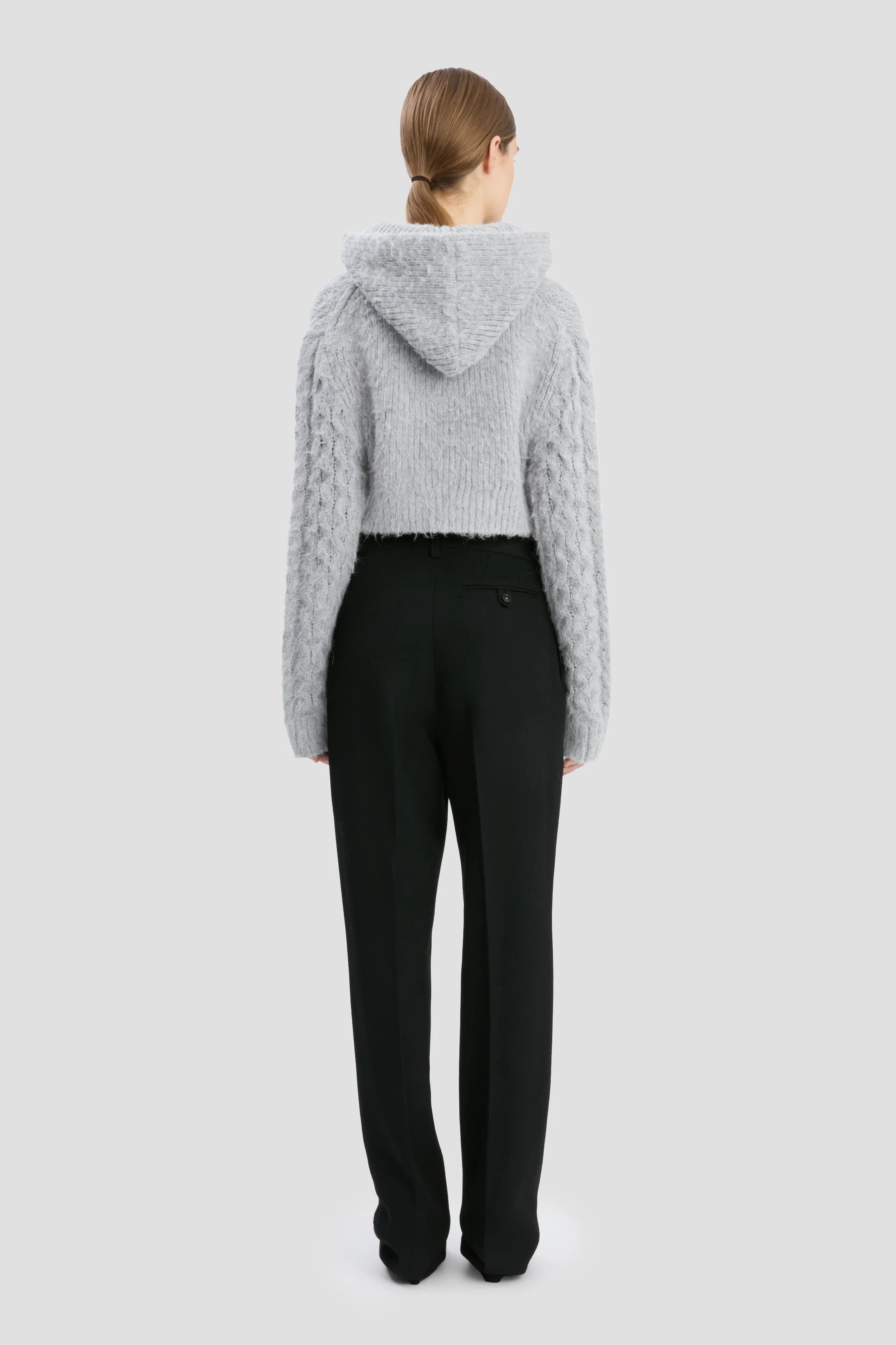 Cropped Cable Jumper In Grey Melange - XNAUWBI