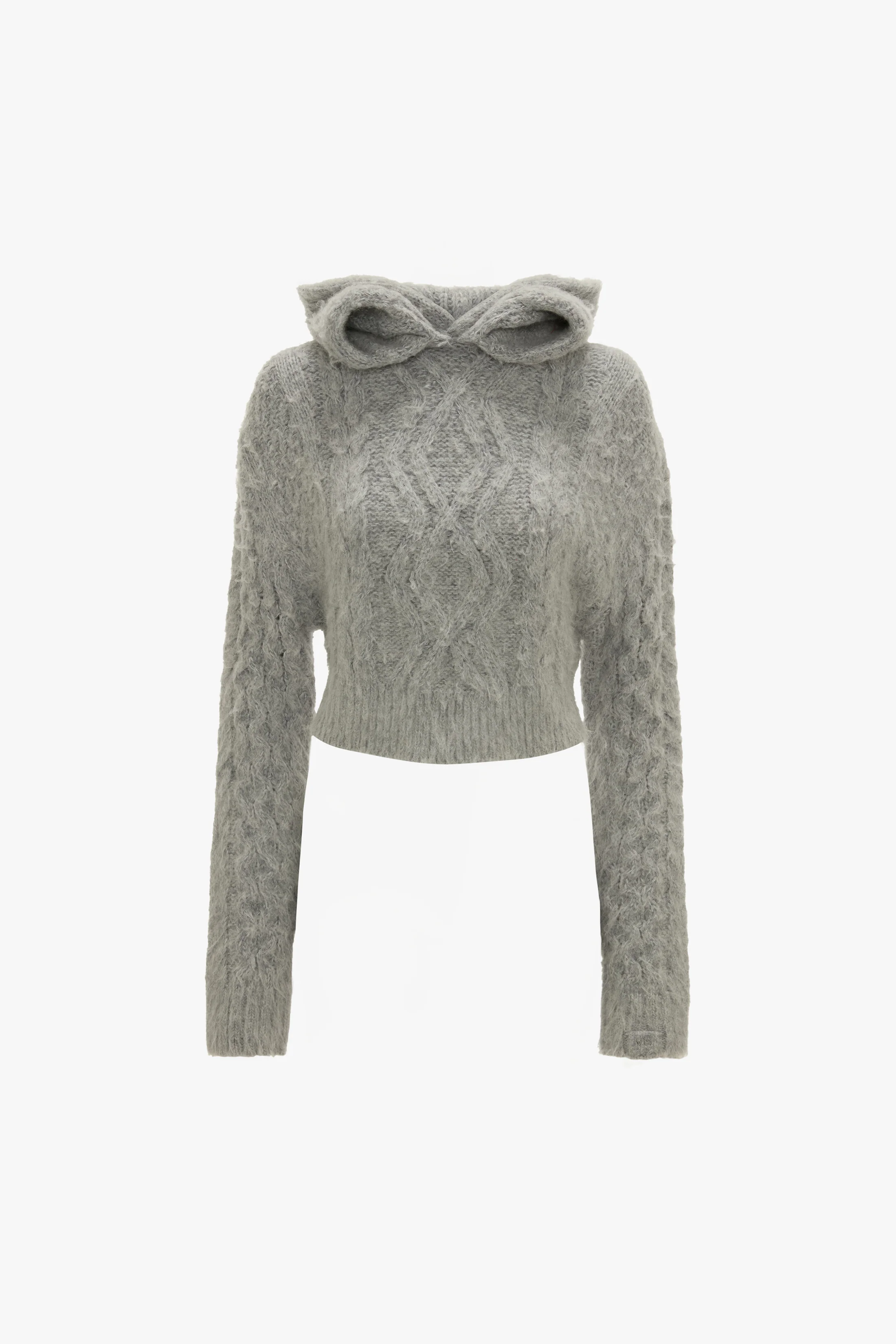 Cropped Cable Jumper In Grey Melange - XNAUWBI